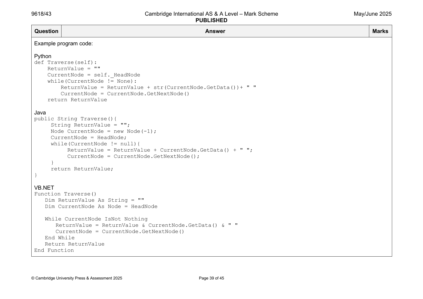 9618-2025-mj-43-q03 official mark scheme page