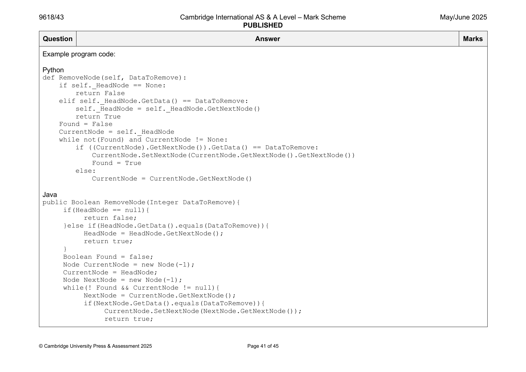 9618-2025-mj-43-q03 official mark scheme page