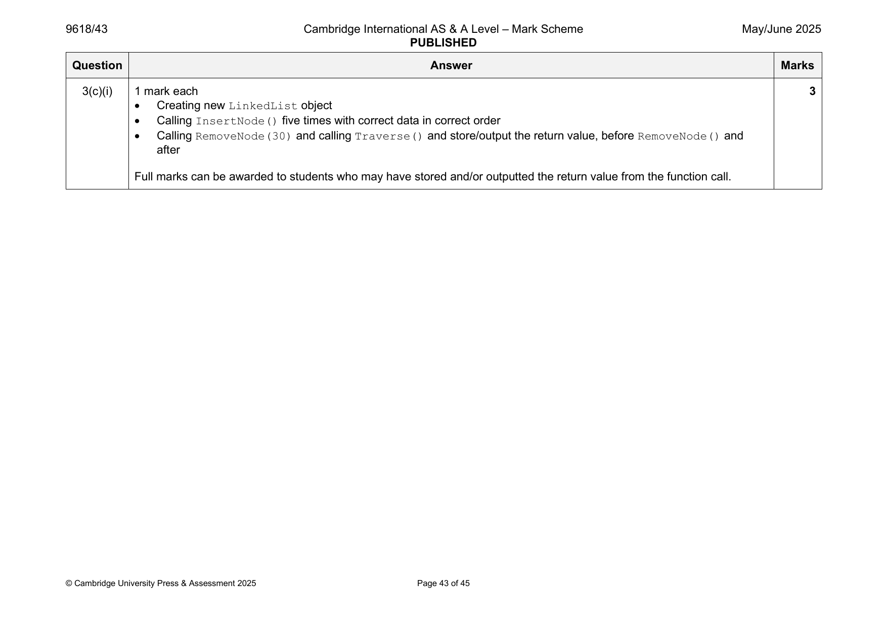 9618-2025-mj-43-q03 official mark scheme page