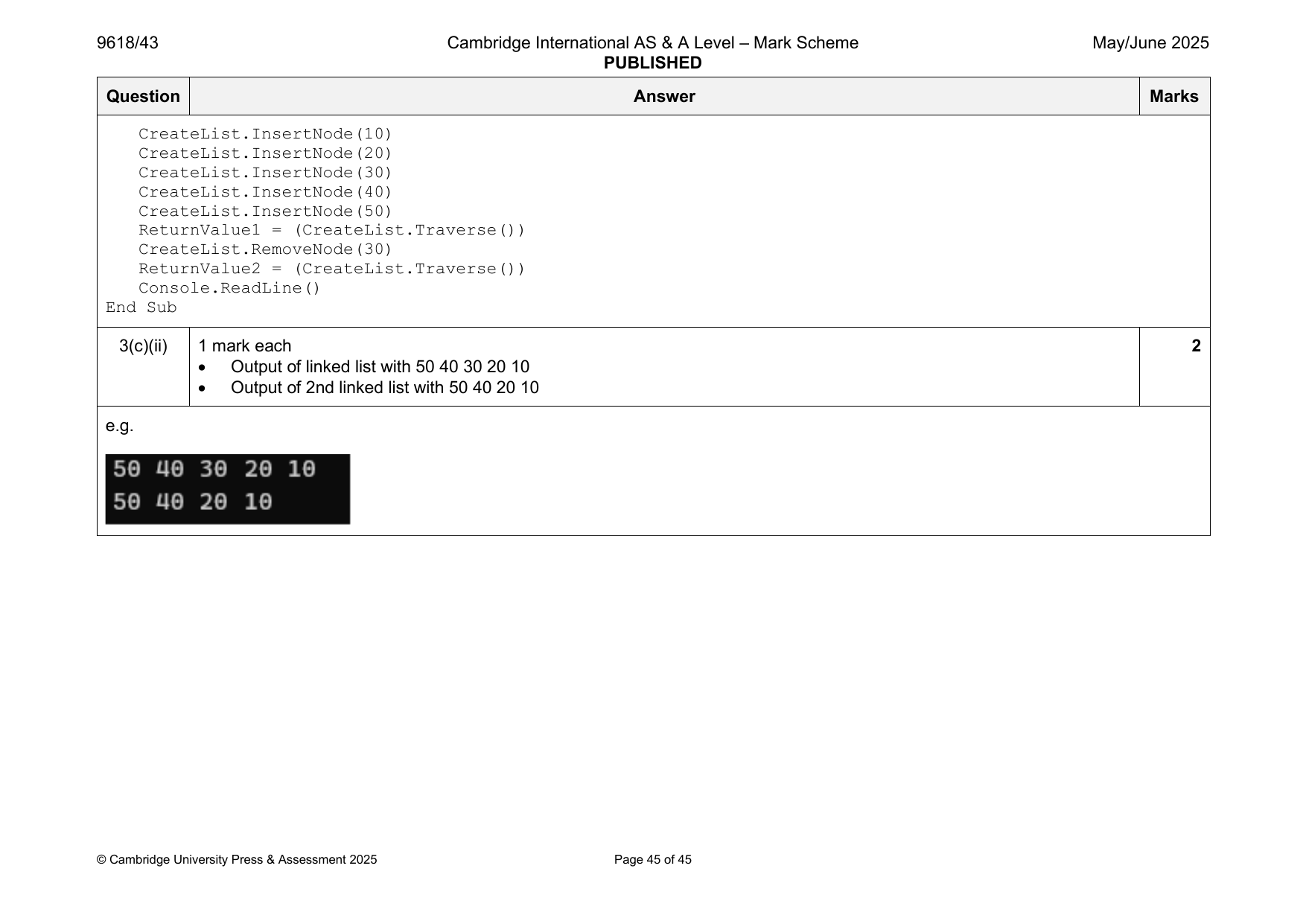 9618-2025-mj-43-q03 official mark scheme page