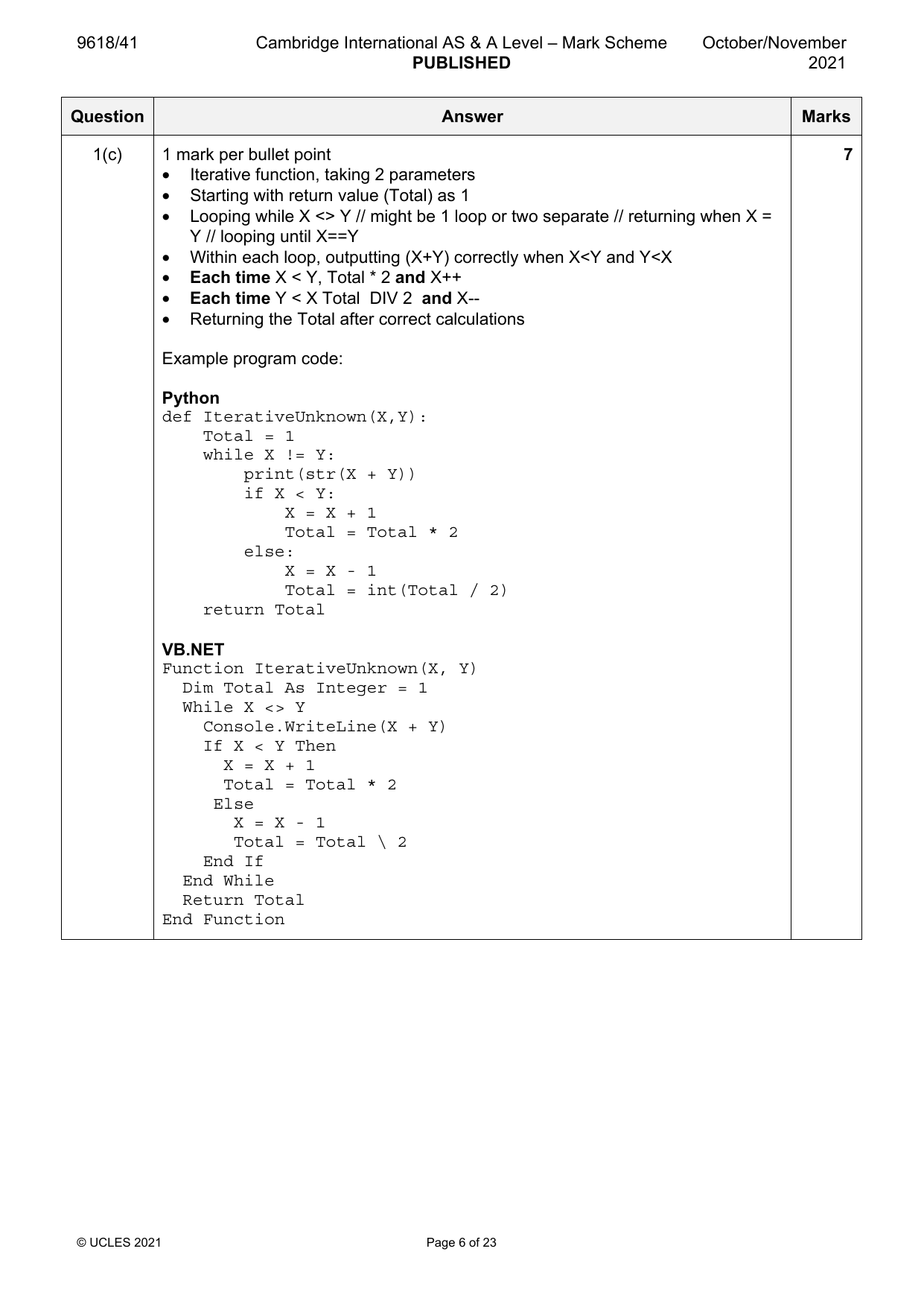 9618-2021-on-41-q01 official mark scheme page