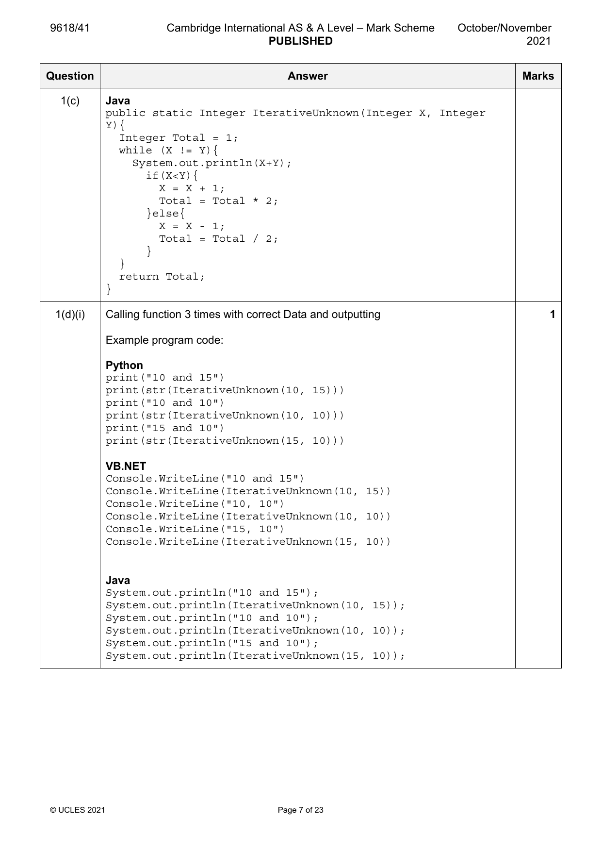 9618-2021-on-41-q01 official mark scheme page