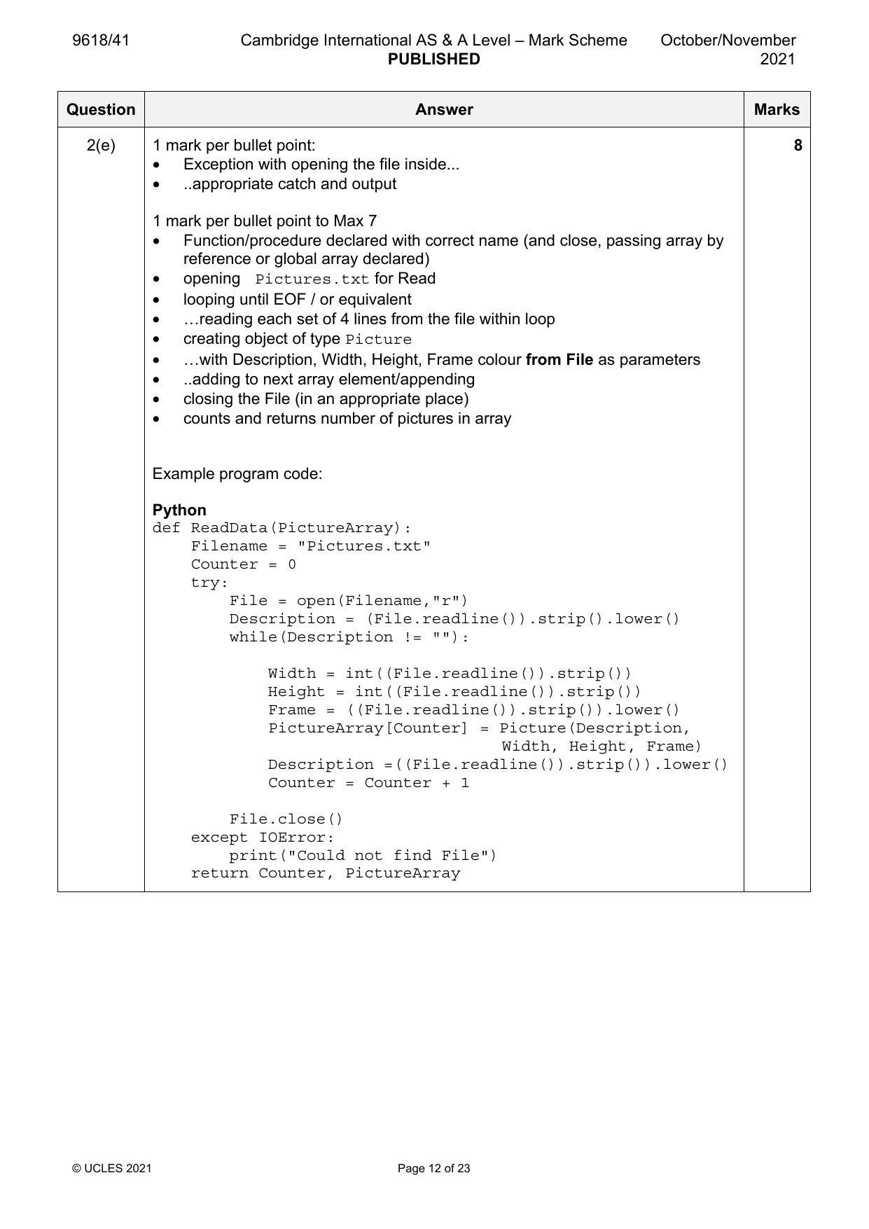 9618-2021-on-41-q02 official mark scheme page