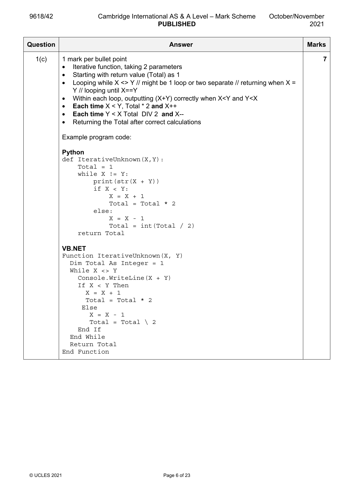 9618-2021-on-42-q01 official mark scheme page