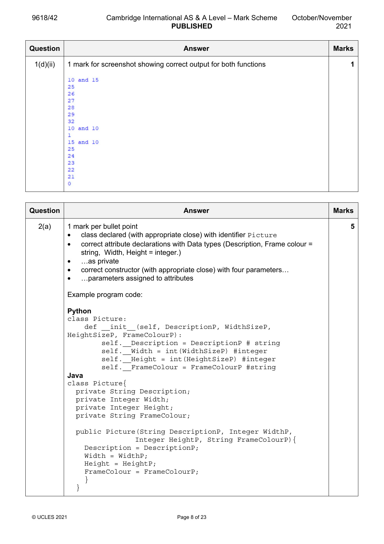 9618-2021-on-42-q01 official mark scheme page