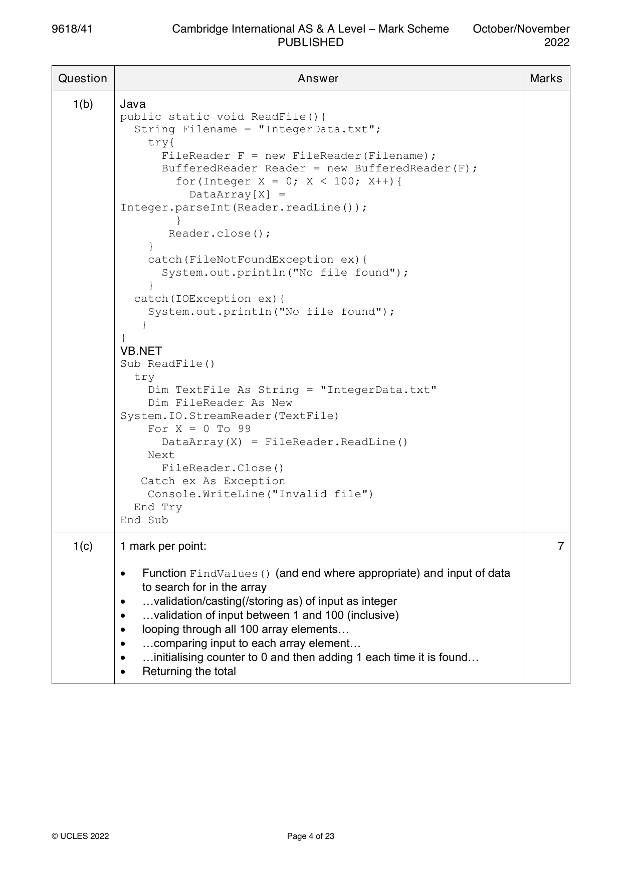 9618-2022-on-41-q01 official mark scheme page
