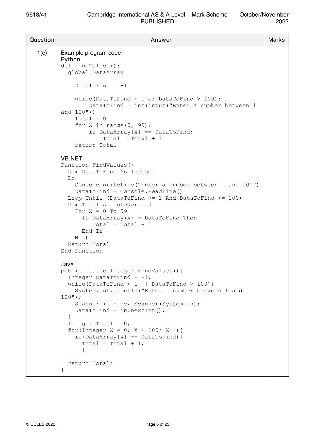 9618-2022-on-41-q01 official mark scheme page