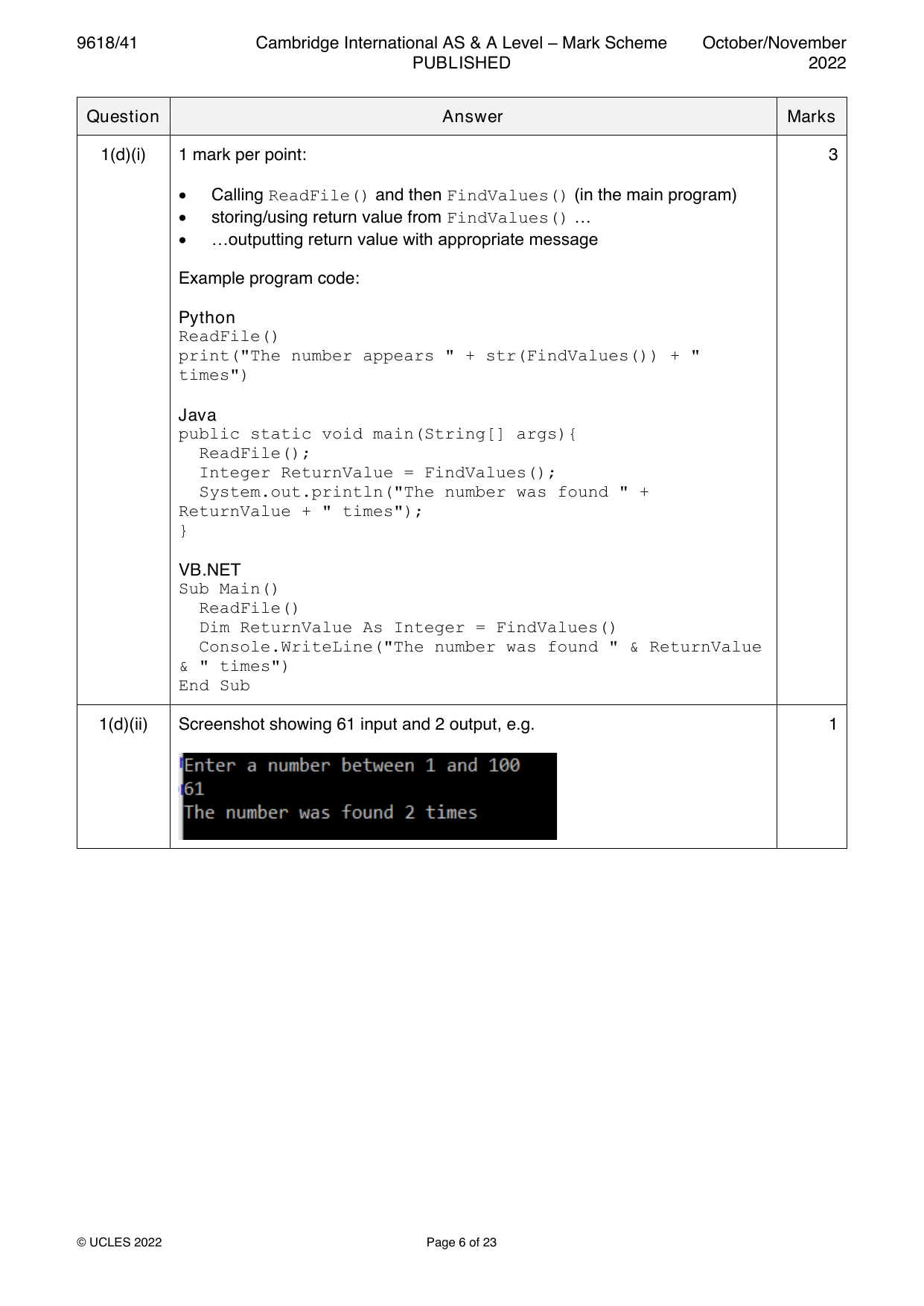 9618-2022-on-41-q01 official mark scheme page