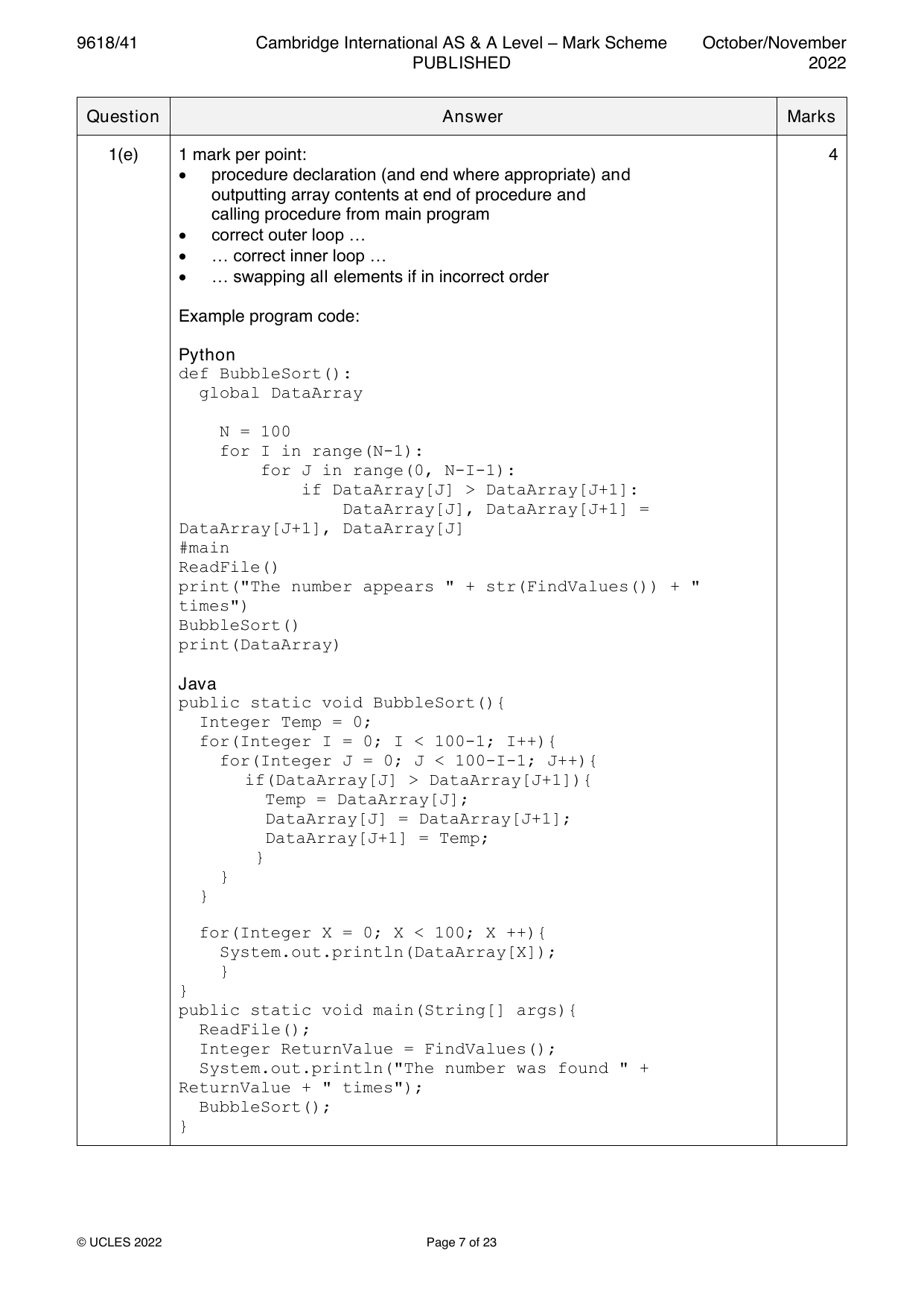 9618-2022-on-41-q01 official mark scheme page
