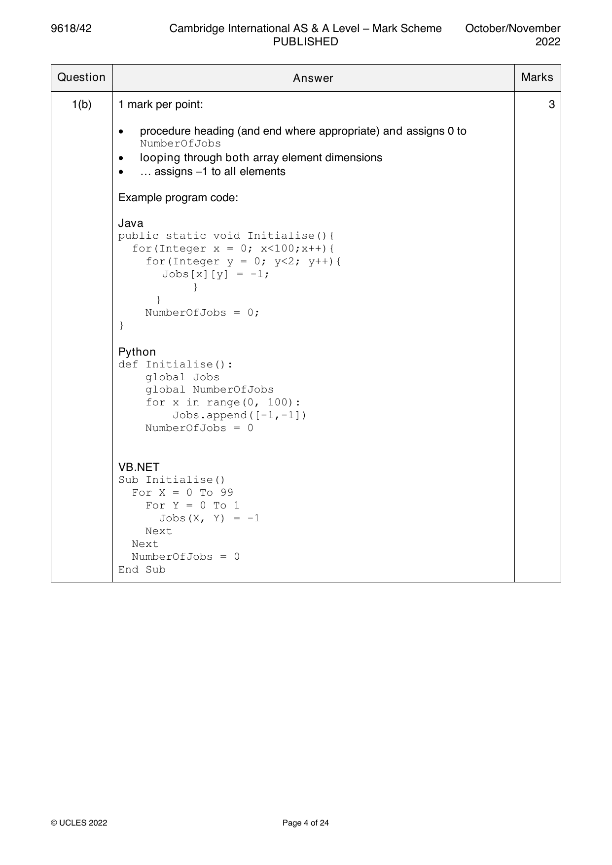 9618-2022-on-42-q01 official mark scheme page