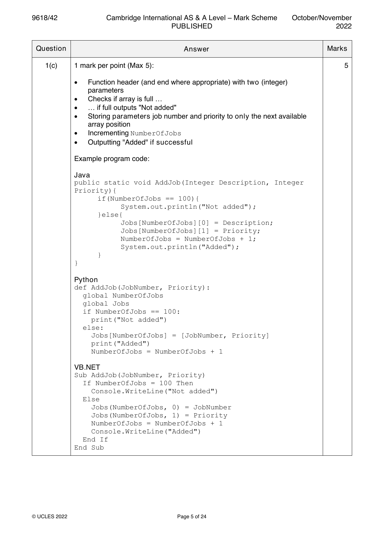 9618-2022-on-42-q01 official mark scheme page