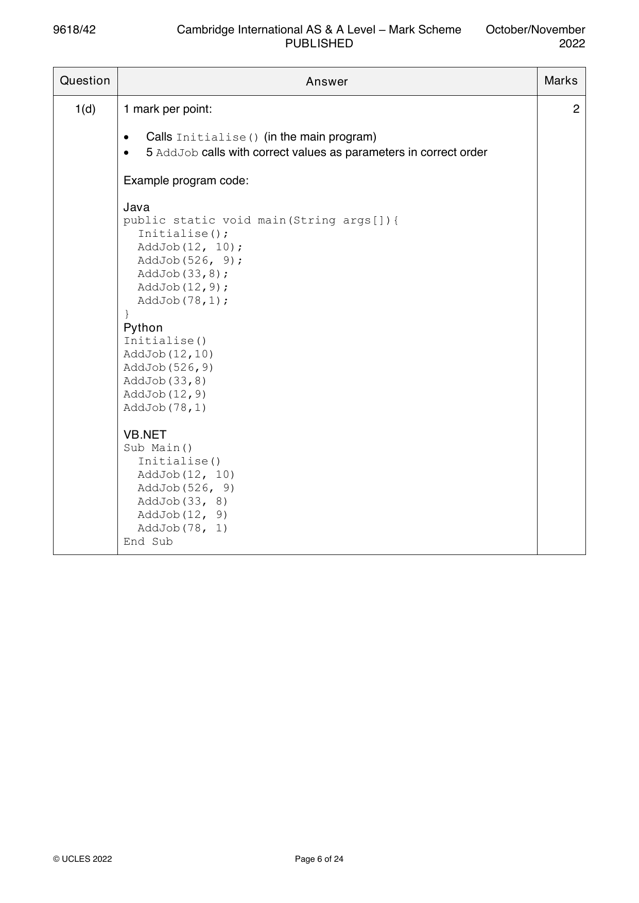 9618-2022-on-42-q01 official mark scheme page