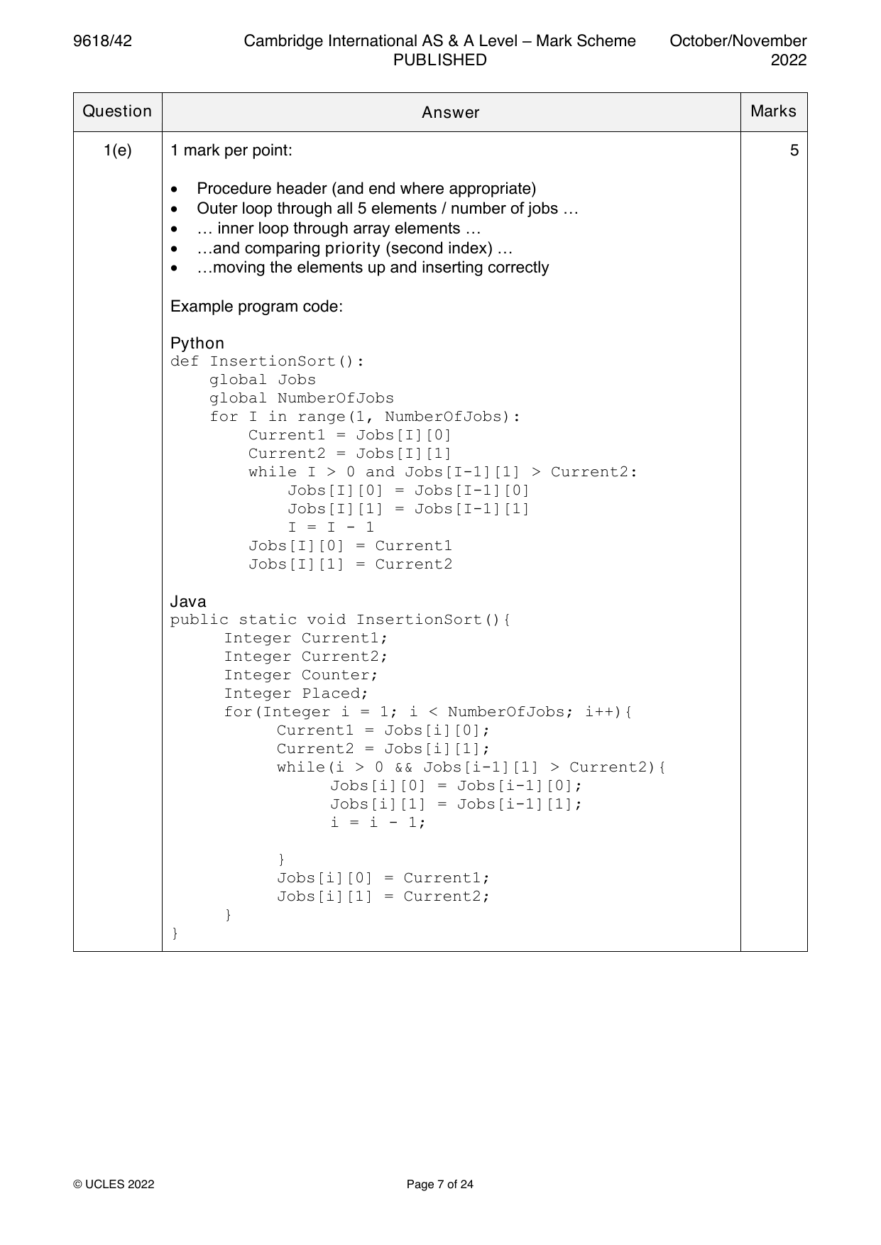 9618-2022-on-42-q01 official mark scheme page