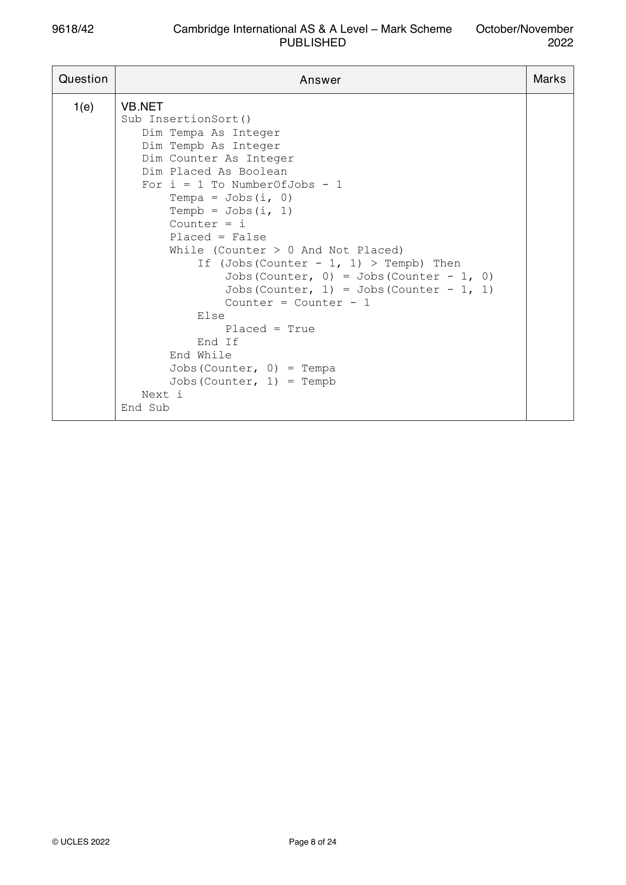 9618-2022-on-42-q01 official mark scheme page