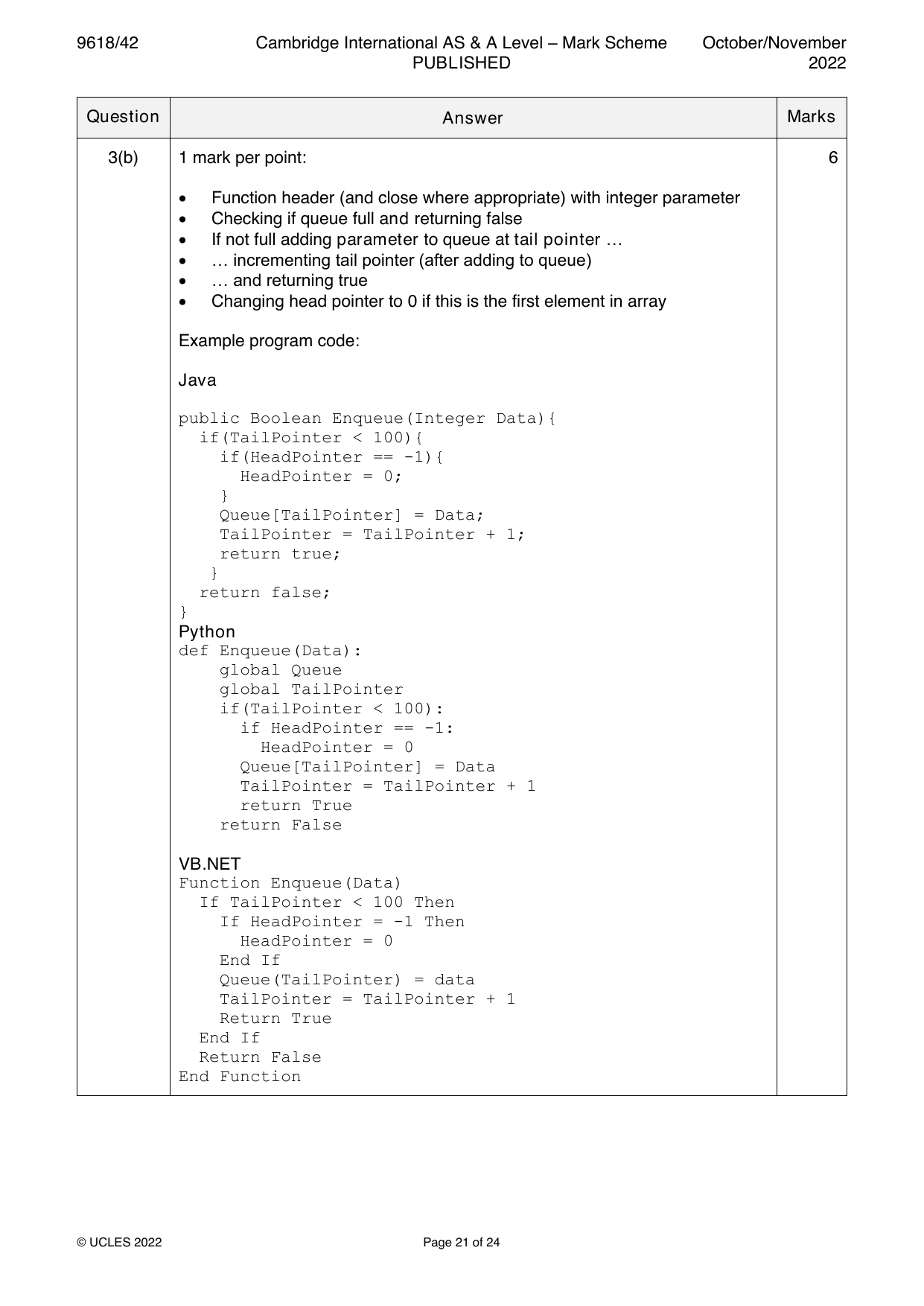 9618-2022-on-42-q03 official mark scheme page