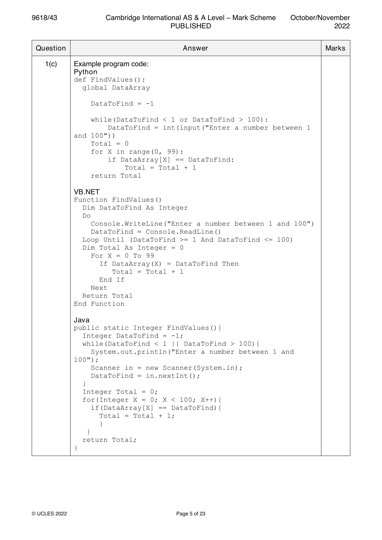 9618-2022-on-43-q01 official mark scheme page