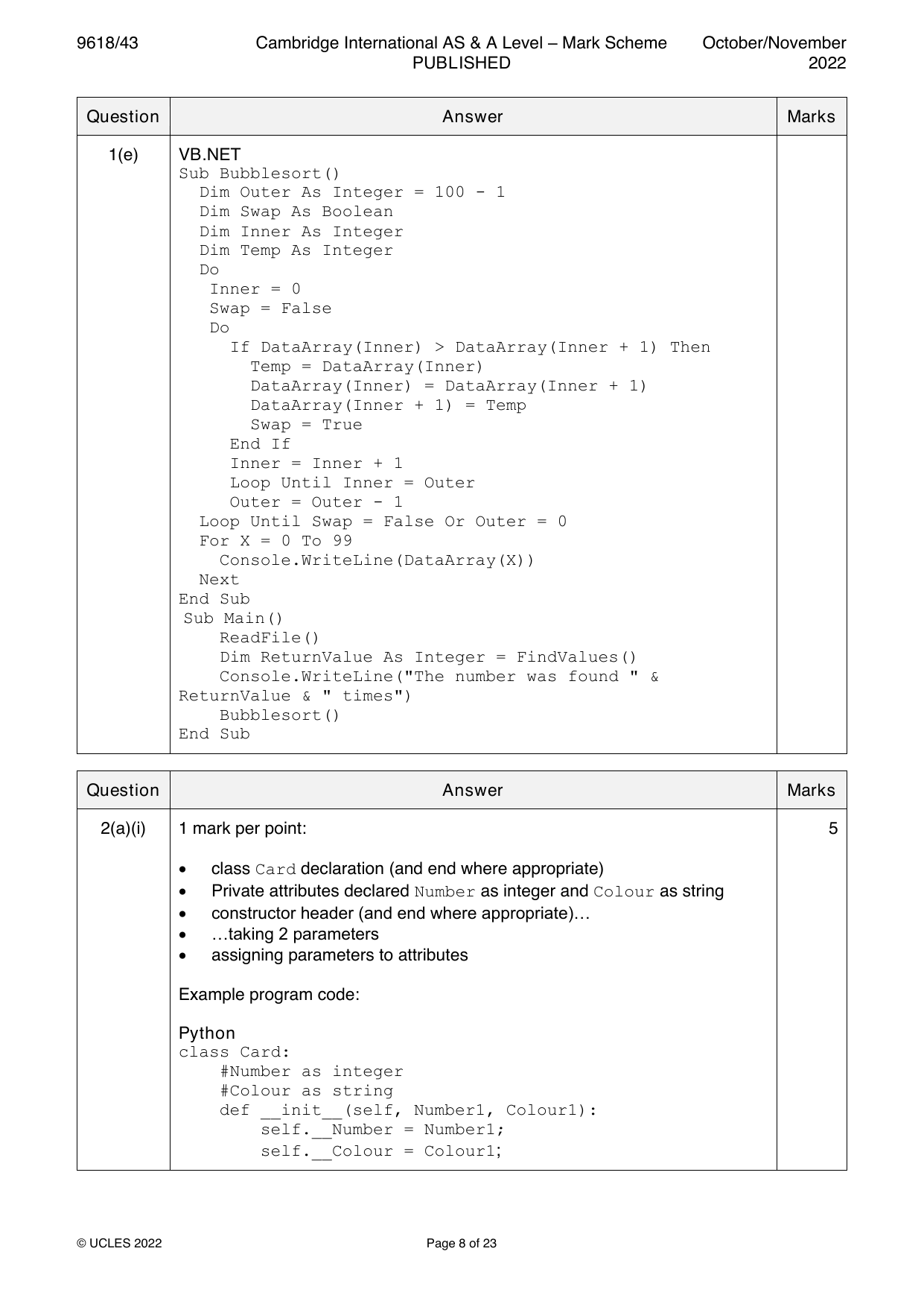 9618-2022-on-43-q01 official mark scheme page