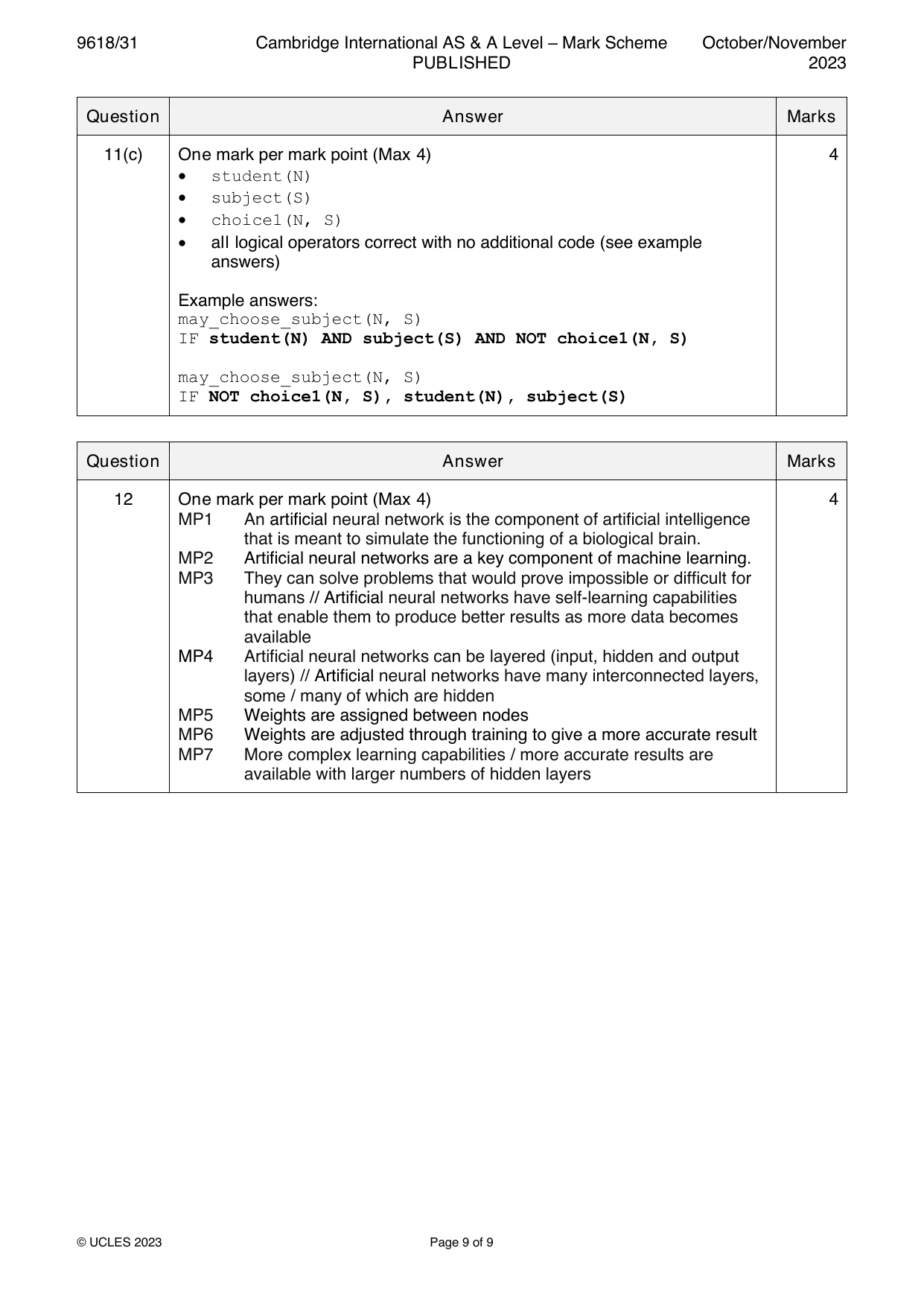 9618-2023-on-31-q11 official mark scheme page