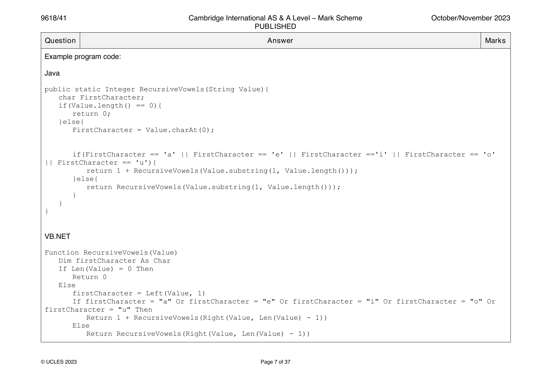 9618-2023-on-41-q01 official mark scheme page