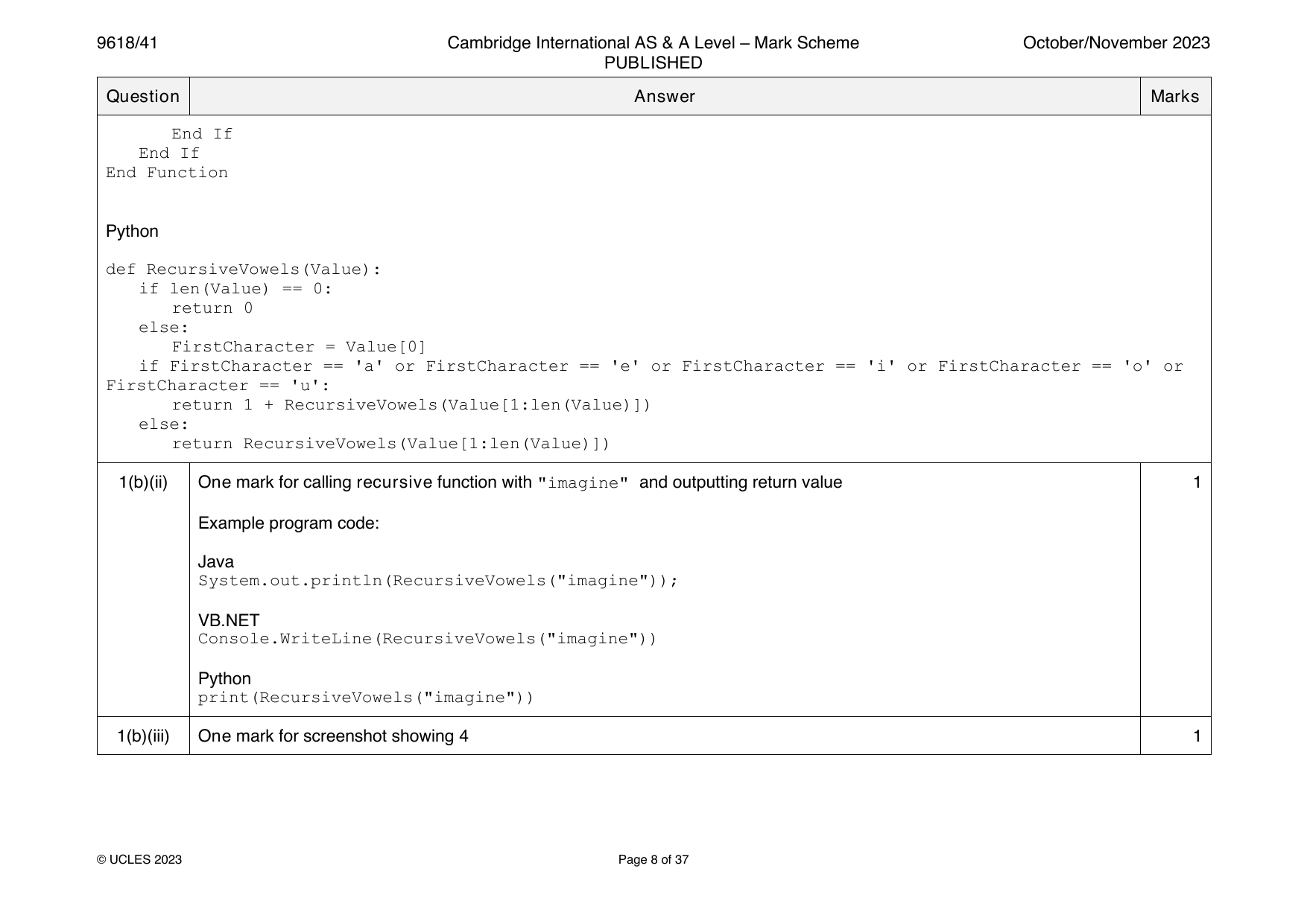 9618-2023-on-41-q01 official mark scheme page