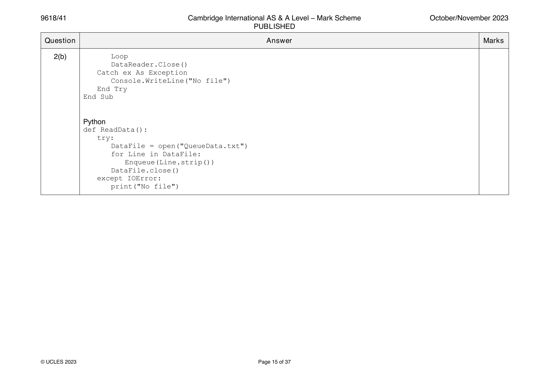 9618-2023-on-41-q02 official mark scheme page