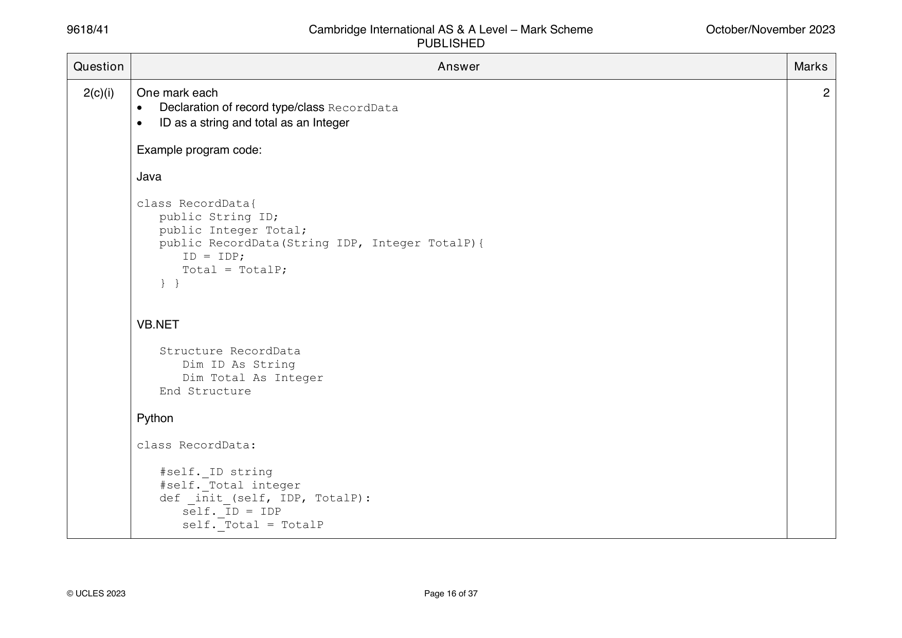 9618-2023-on-41-q02 official mark scheme page