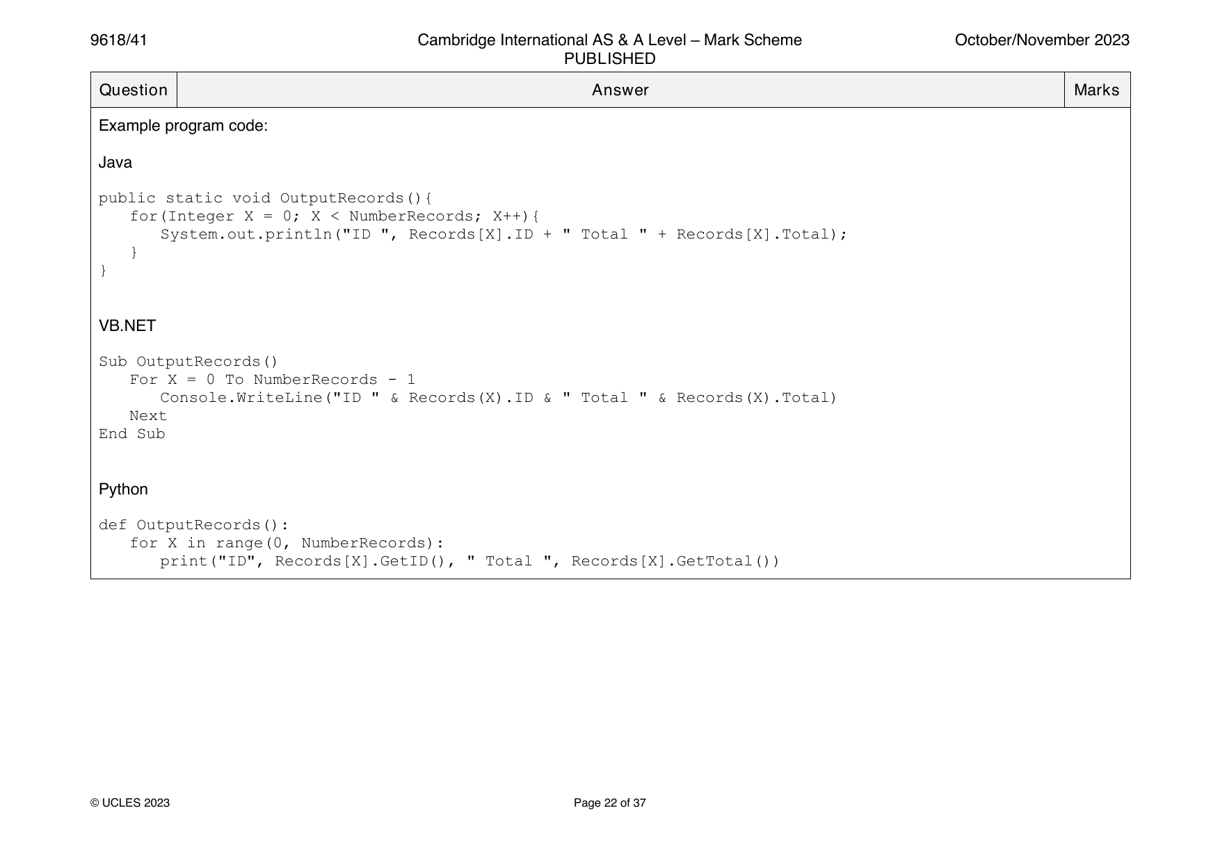 9618-2023-on-41-q02 official mark scheme page