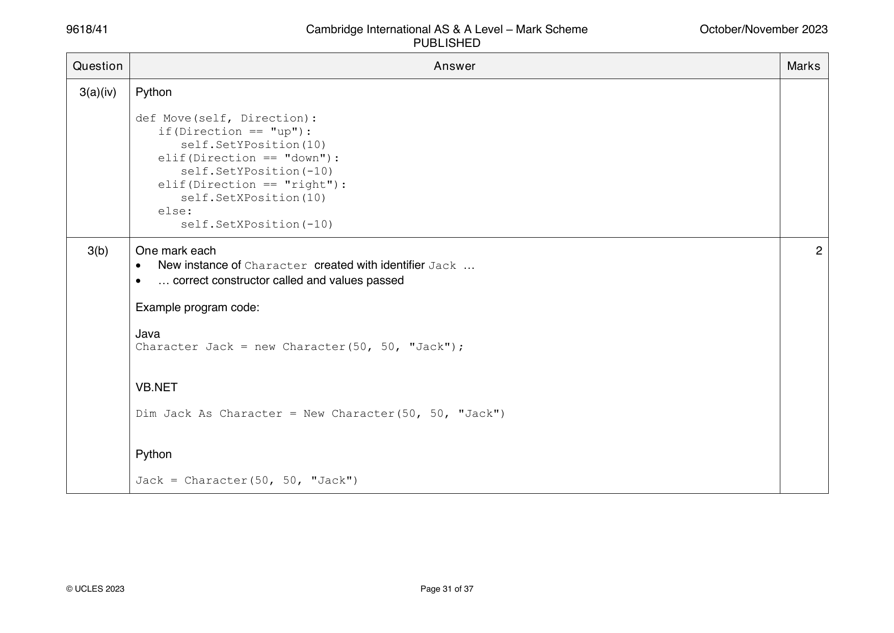 9618-2023-on-41-q03 official mark scheme page