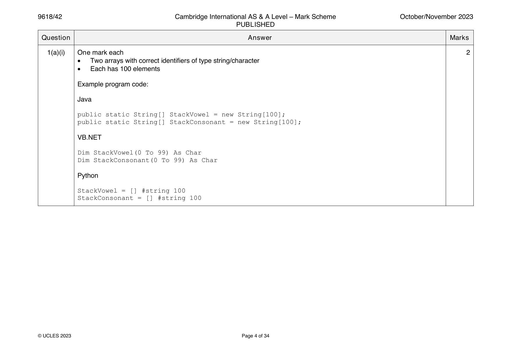 9618-2023-on-42-q01 official mark scheme page