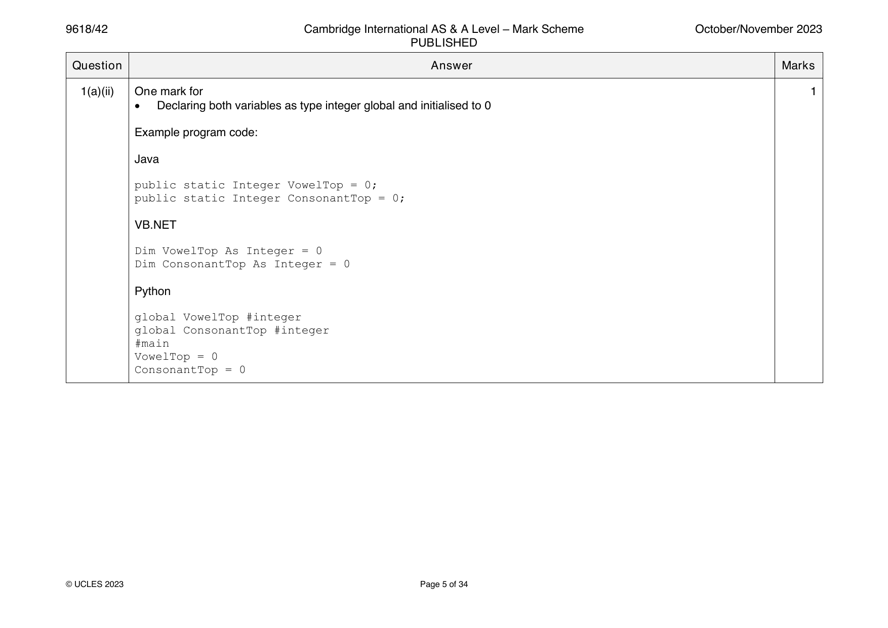 9618-2023-on-42-q01 official mark scheme page