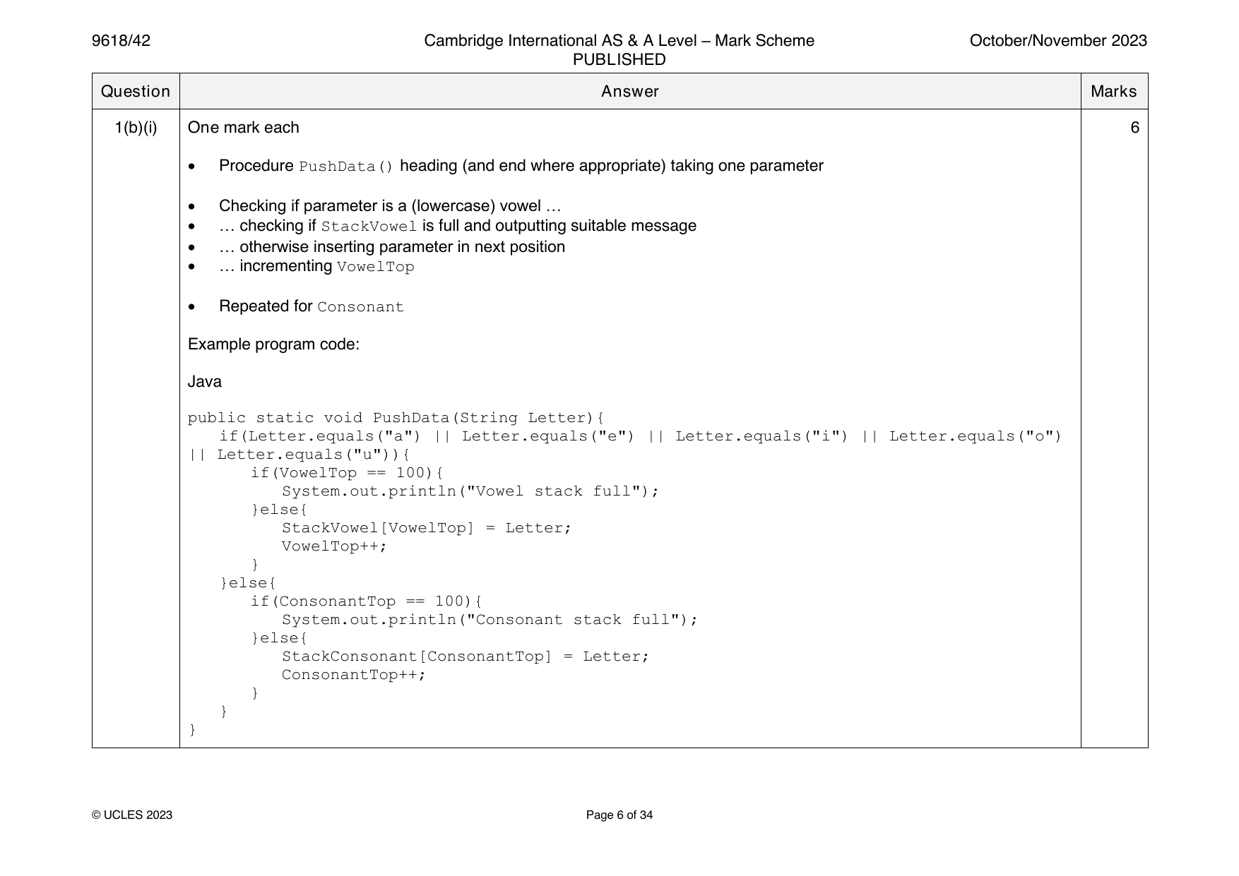 9618-2023-on-42-q01 official mark scheme page