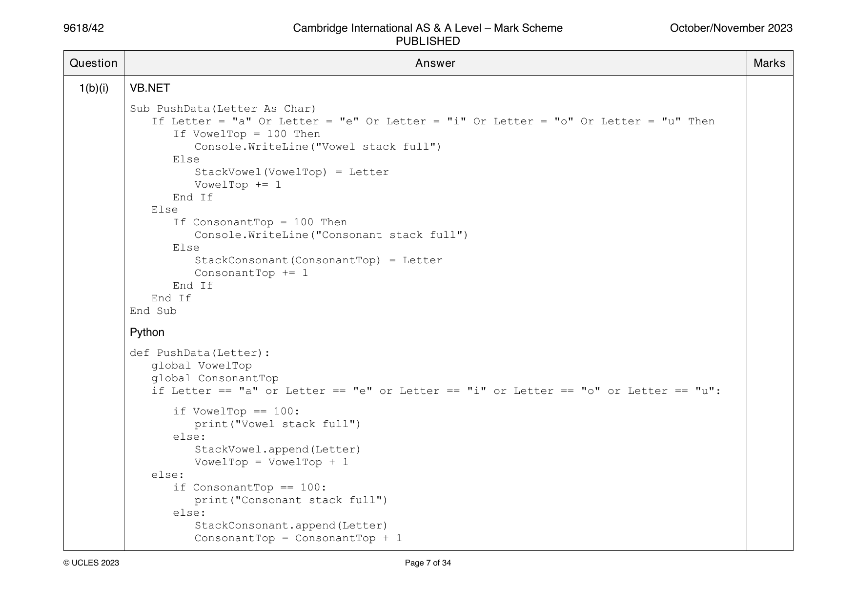 9618-2023-on-42-q01 official mark scheme page