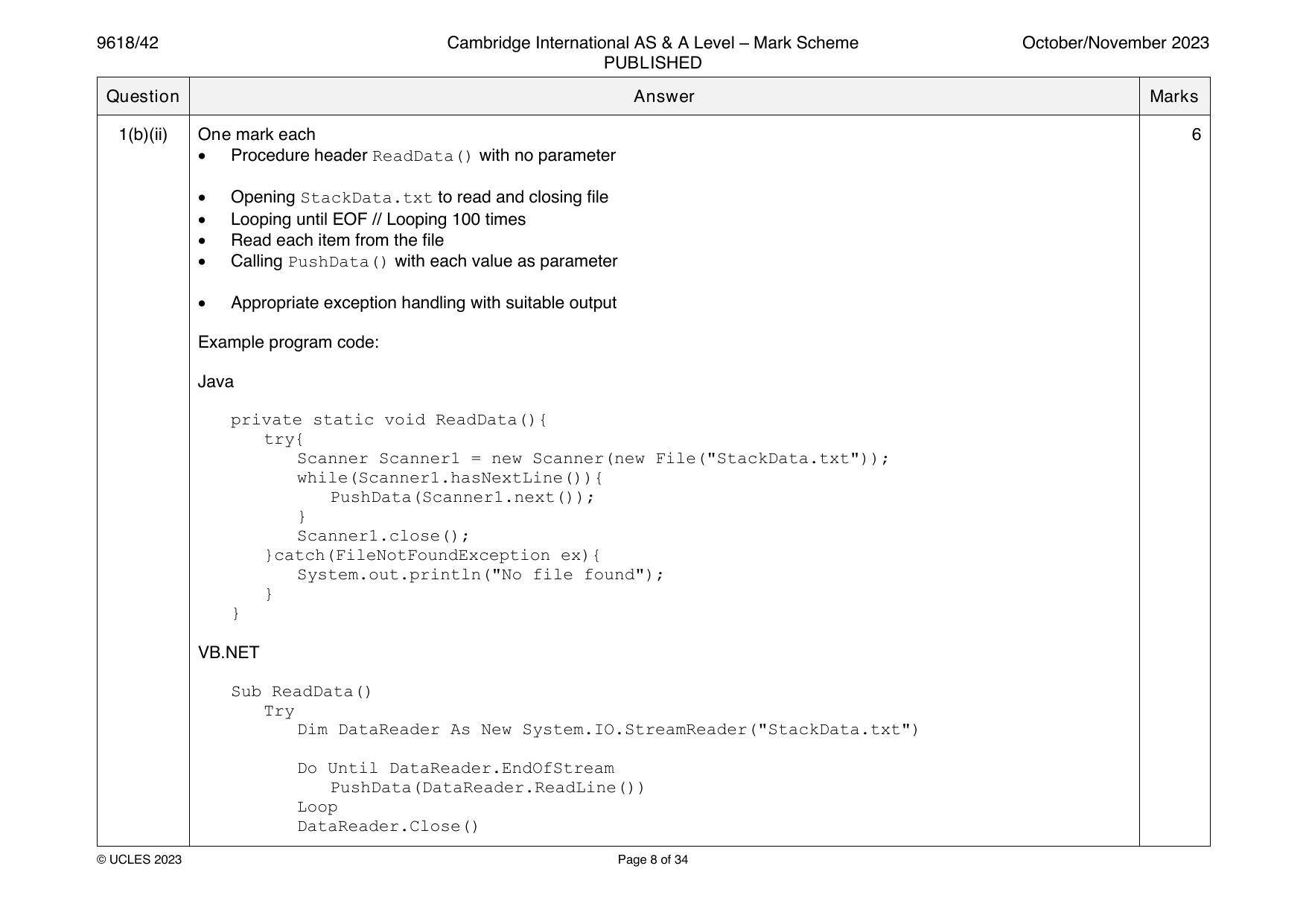 9618-2023-on-42-q01 official mark scheme page
