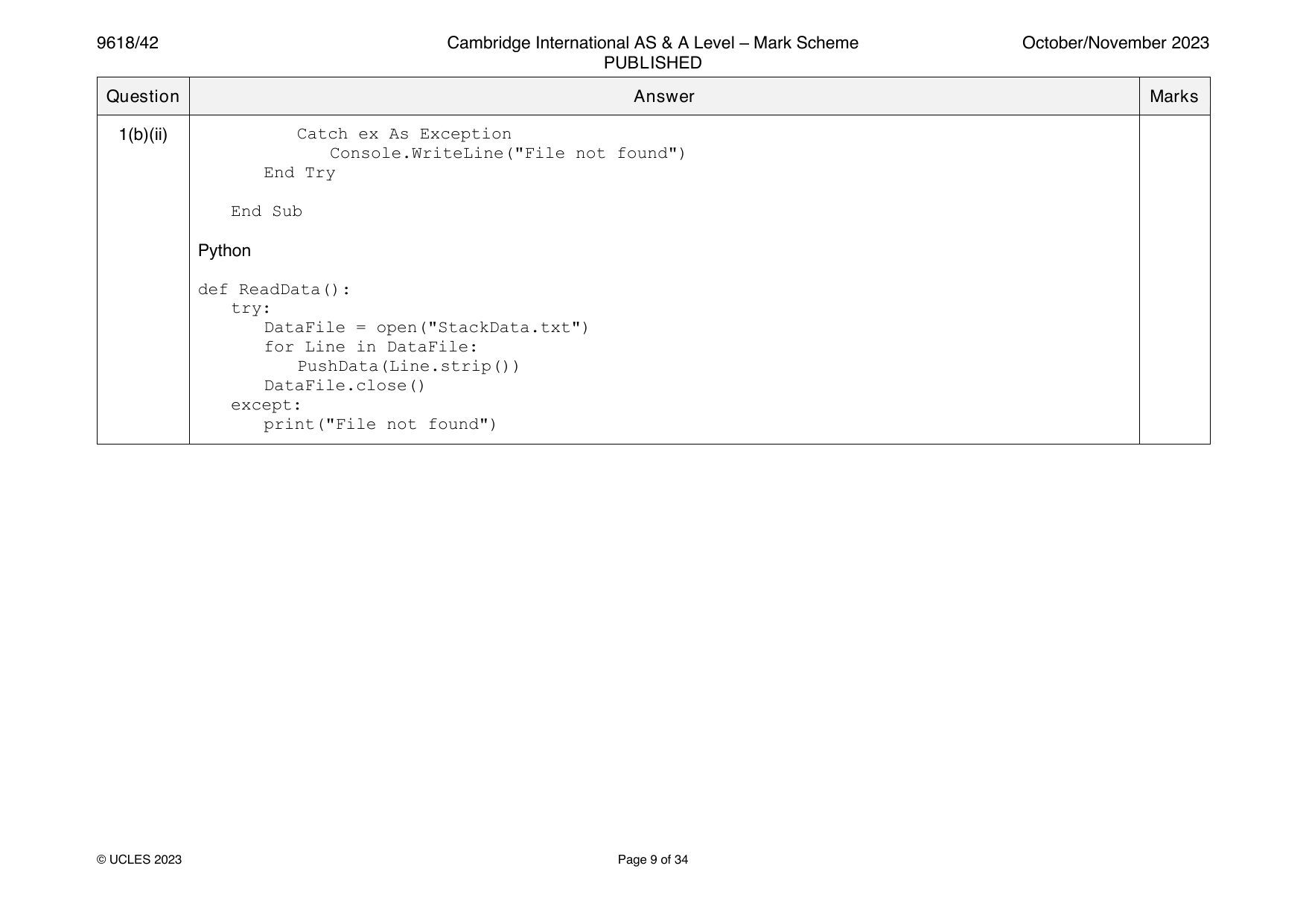 9618-2023-on-42-q01 official mark scheme page