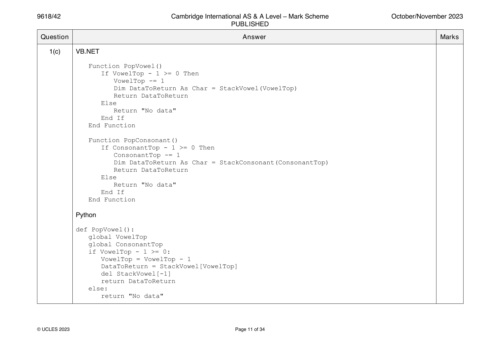 9618-2023-on-42-q01 official mark scheme page