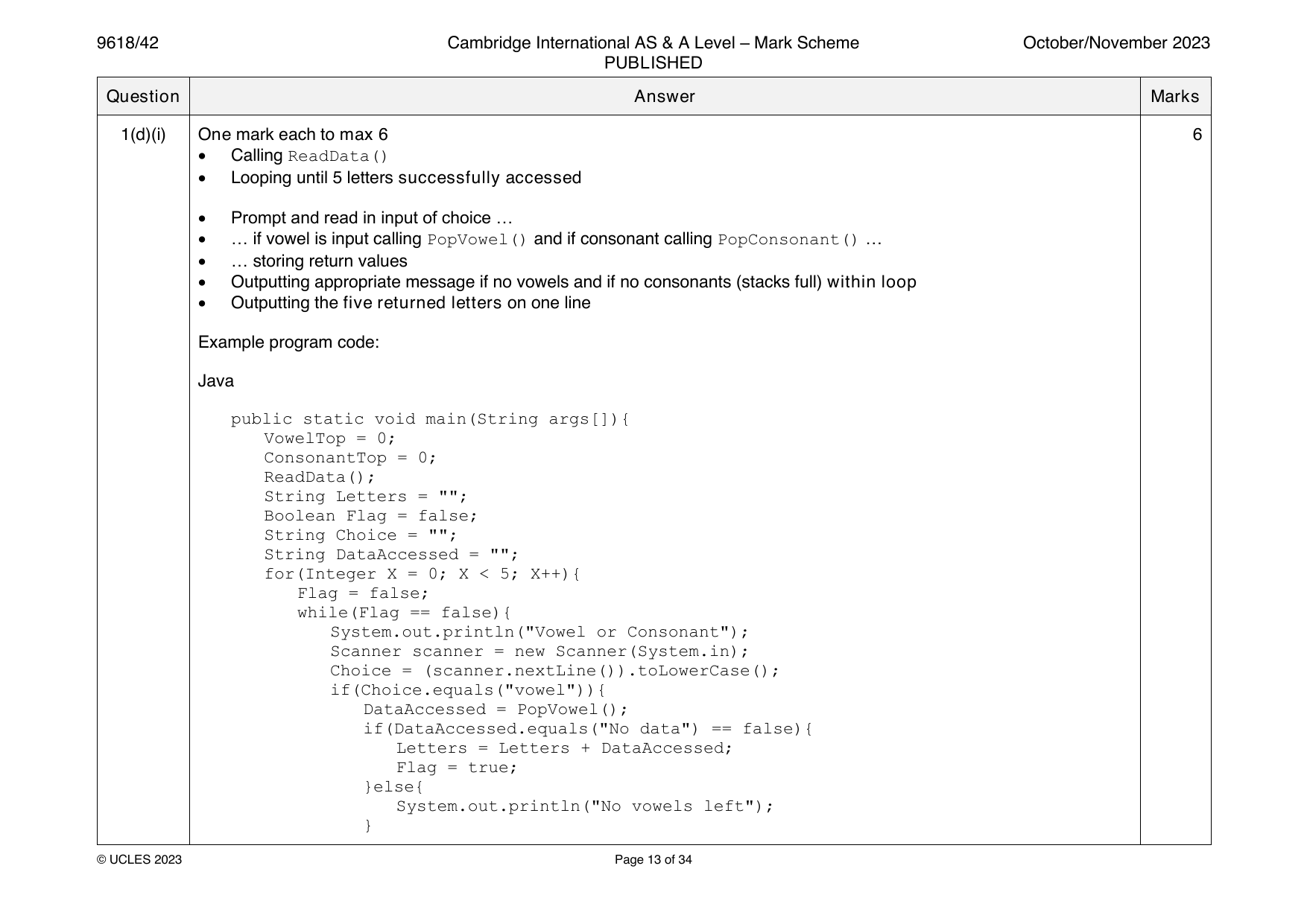 9618-2023-on-42-q01 official mark scheme page