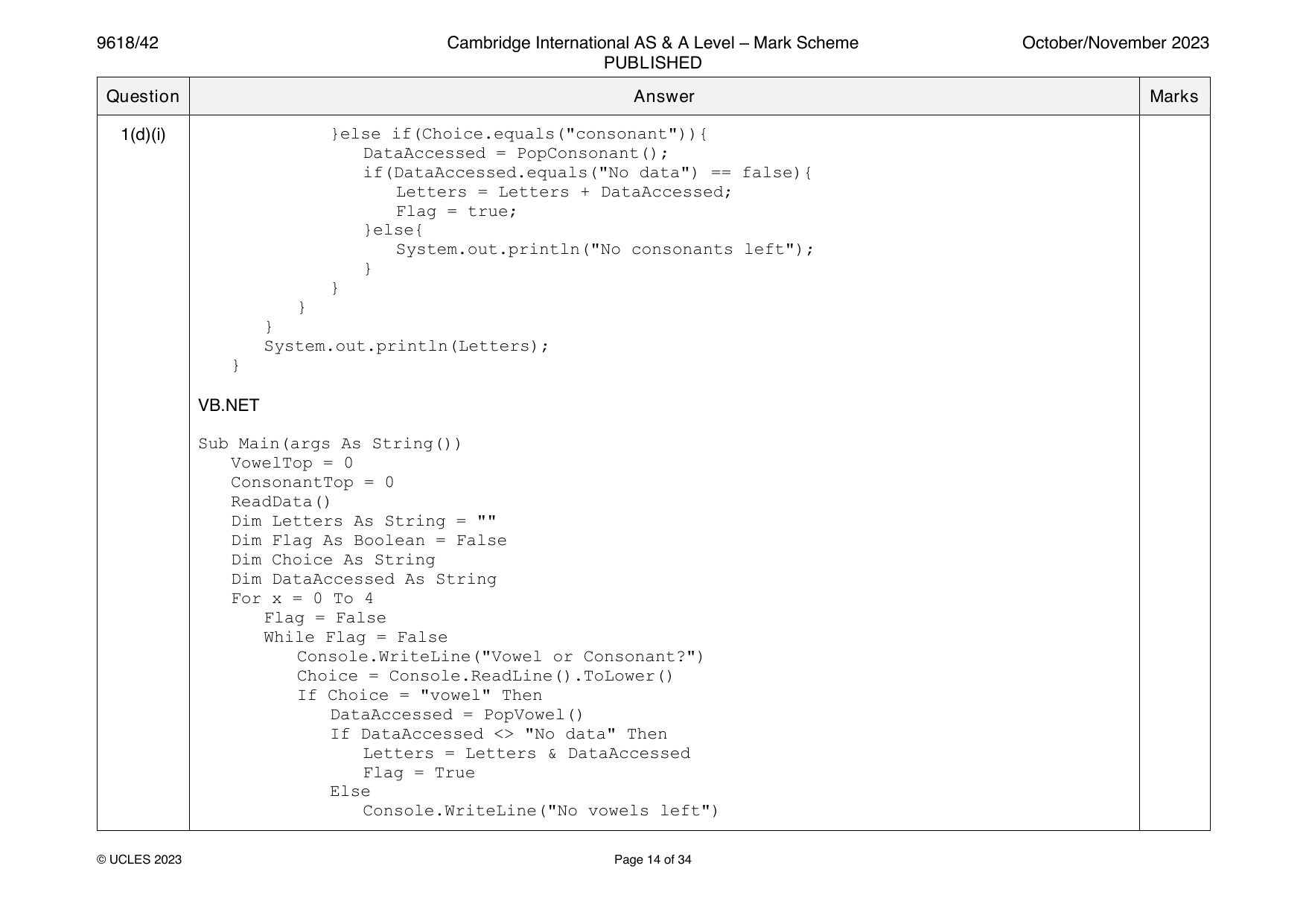 9618-2023-on-42-q01 official mark scheme page