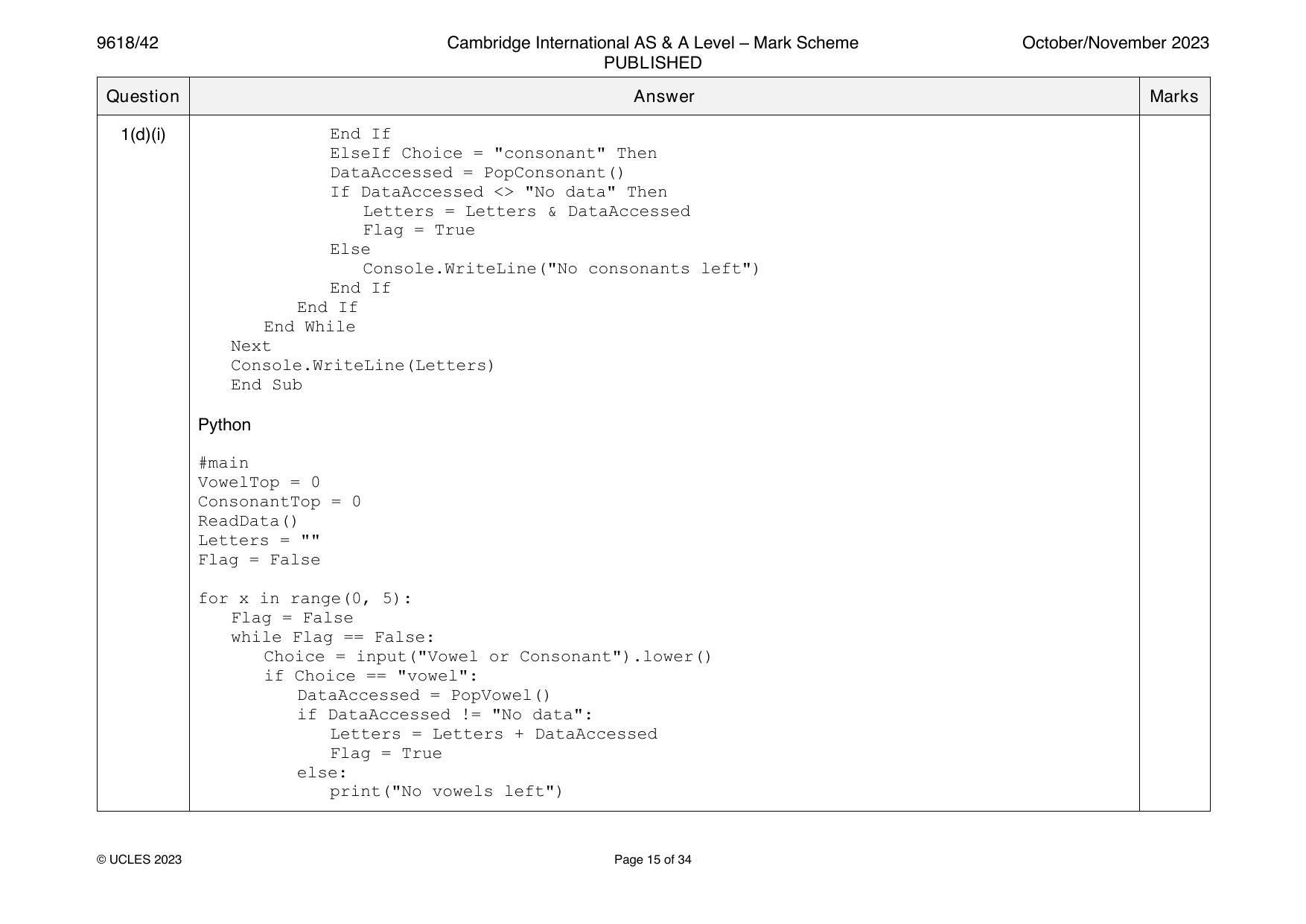 9618-2023-on-42-q01 official mark scheme page