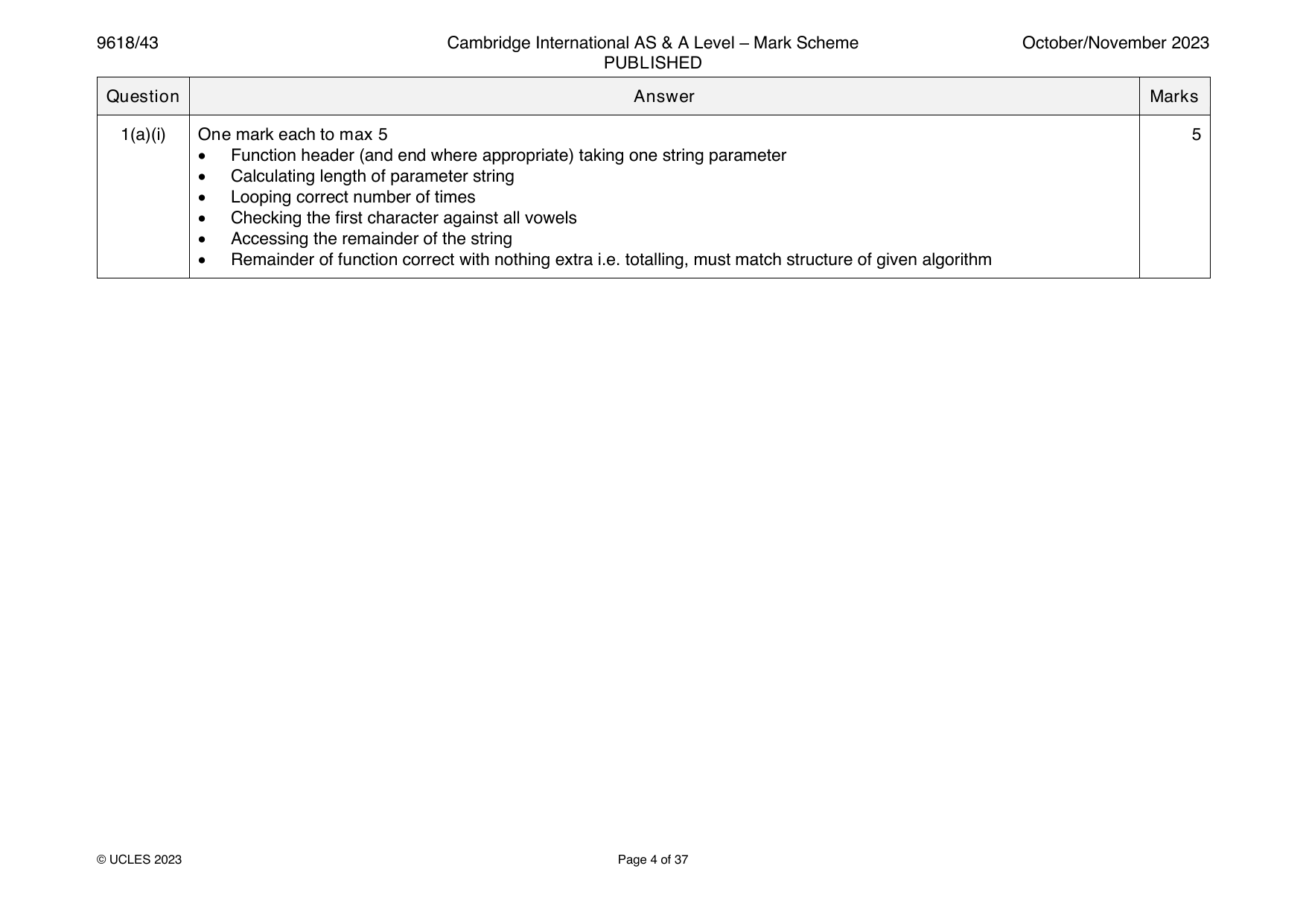 9618-2023-on-43-q01 official mark scheme page