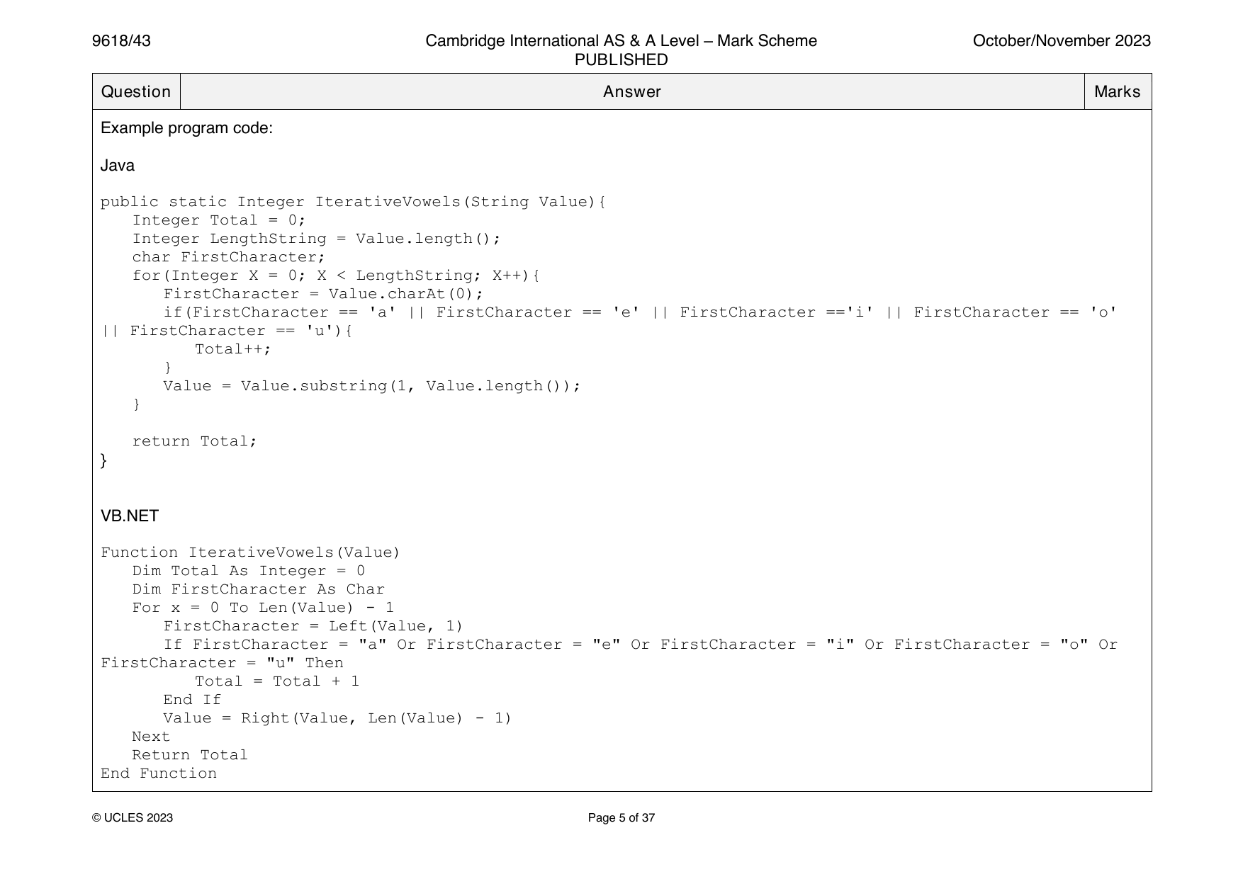 9618-2023-on-43-q01 official mark scheme page