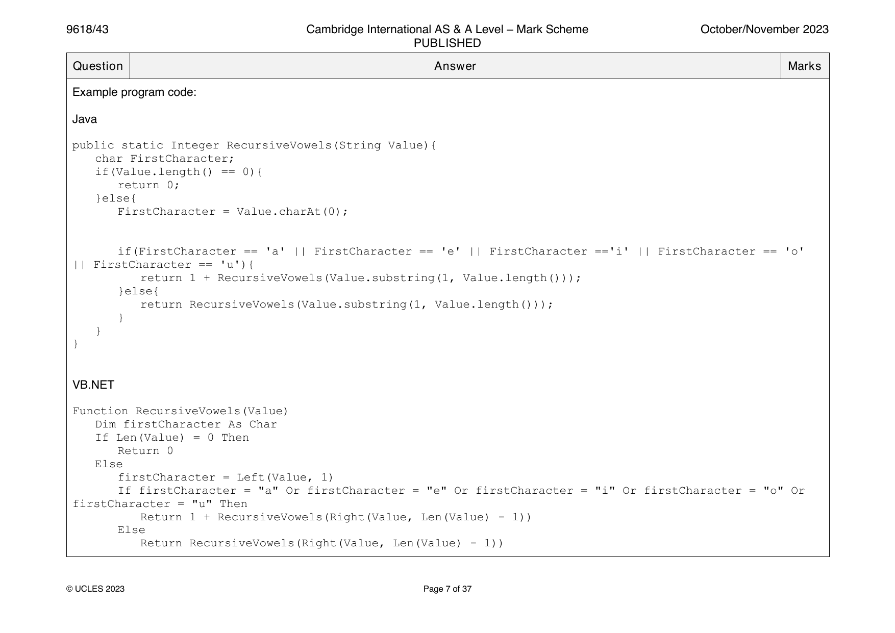 9618-2023-on-43-q01 official mark scheme page