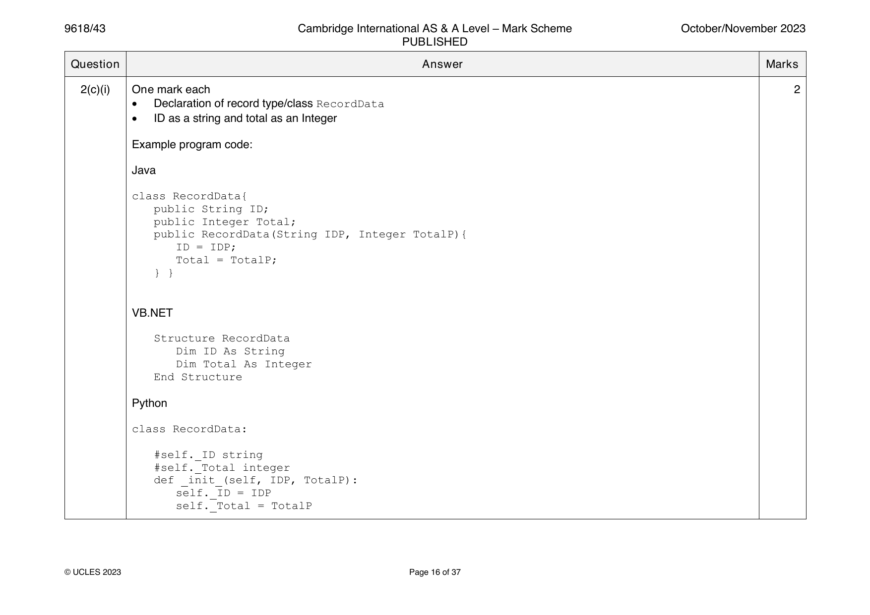 9618-2023-on-43-q02 official mark scheme page