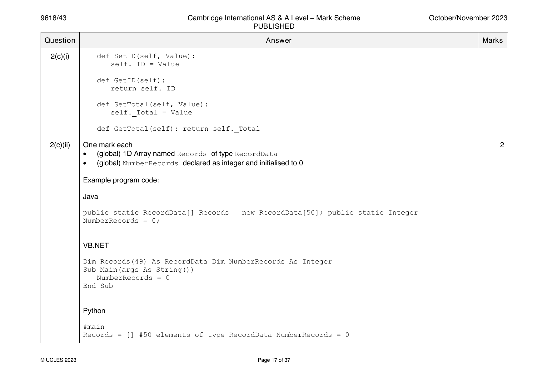 9618-2023-on-43-q02 official mark scheme page