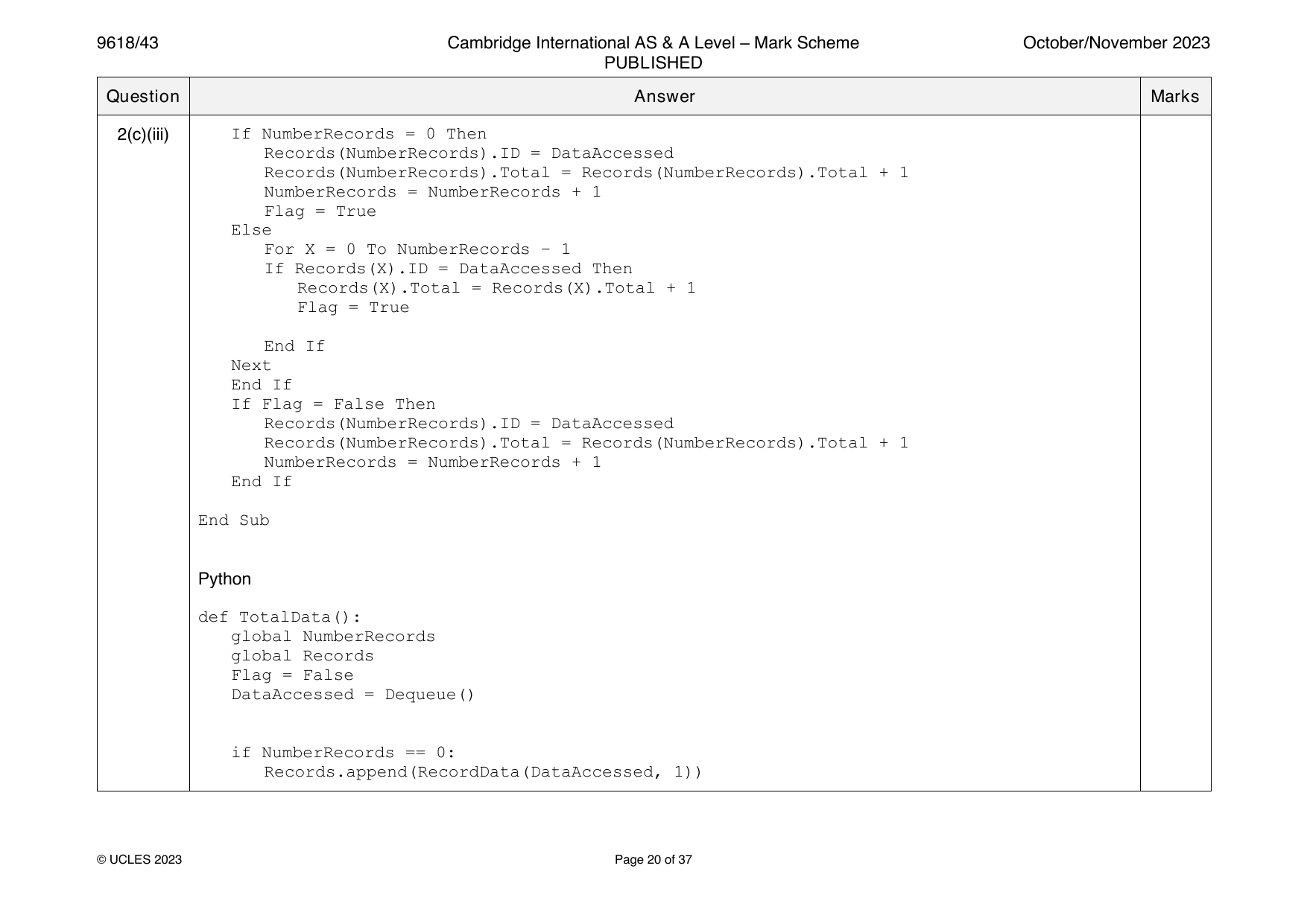 9618-2023-on-43-q02 official mark scheme page