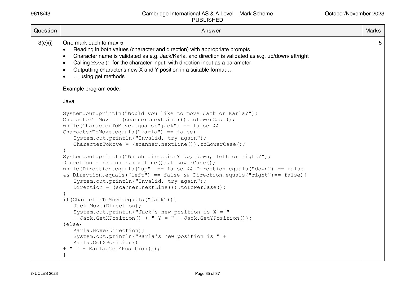 9618-2023-on-43-q03 official mark scheme page