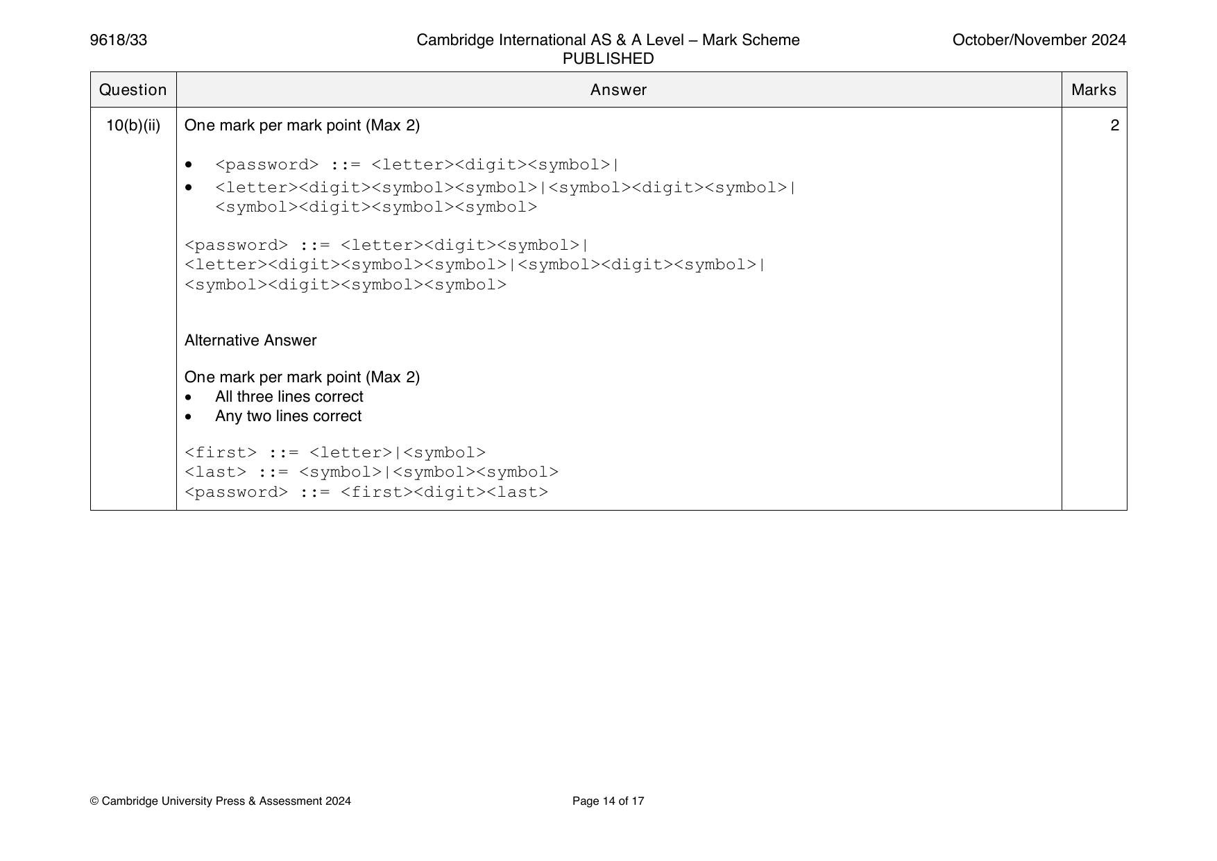 9618-2024-on-33-q10 official mark scheme page