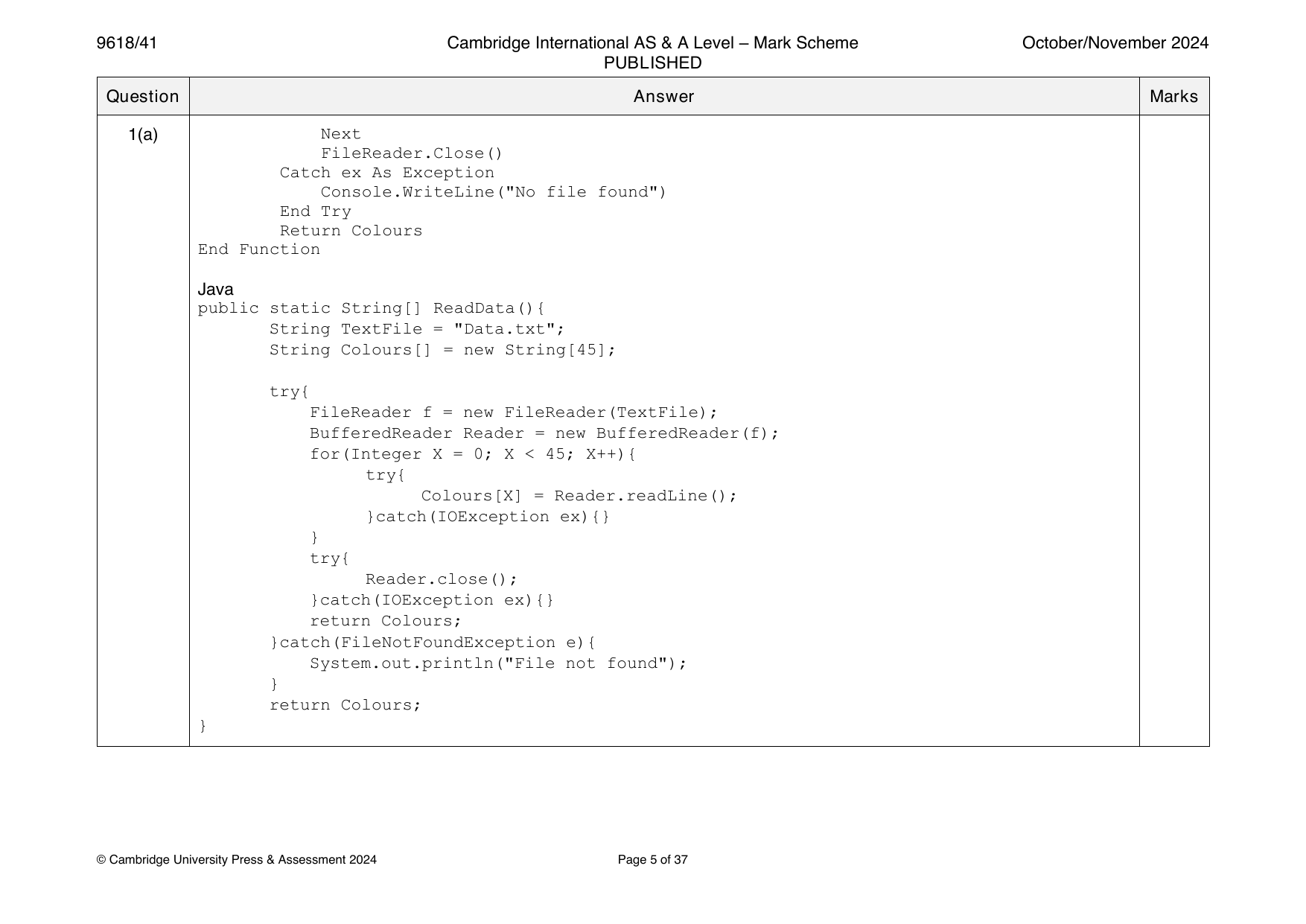 9618-2024-on-41-q01 official mark scheme page