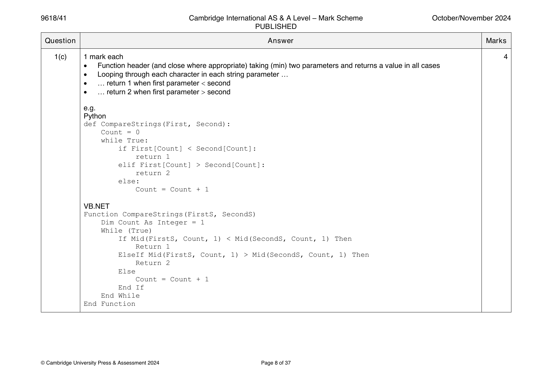9618-2024-on-41-q01 official mark scheme page