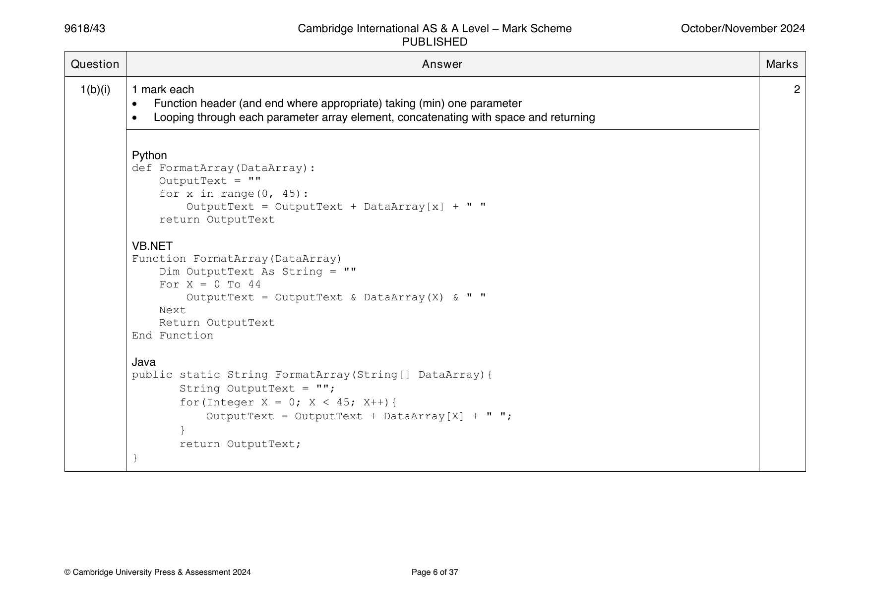 9618-2024-on-43-q01 official mark scheme page