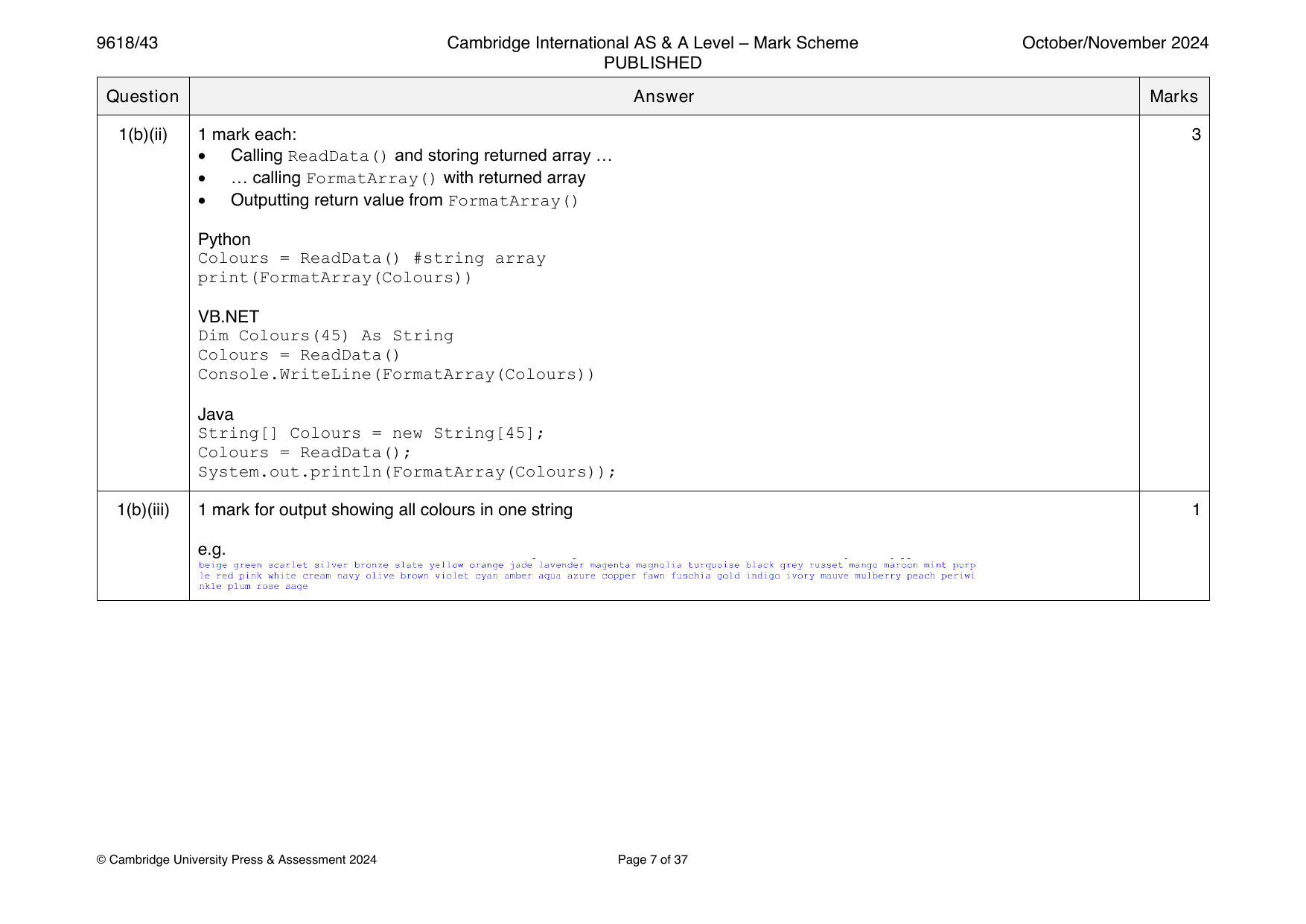 9618-2024-on-43-q01 official mark scheme page
